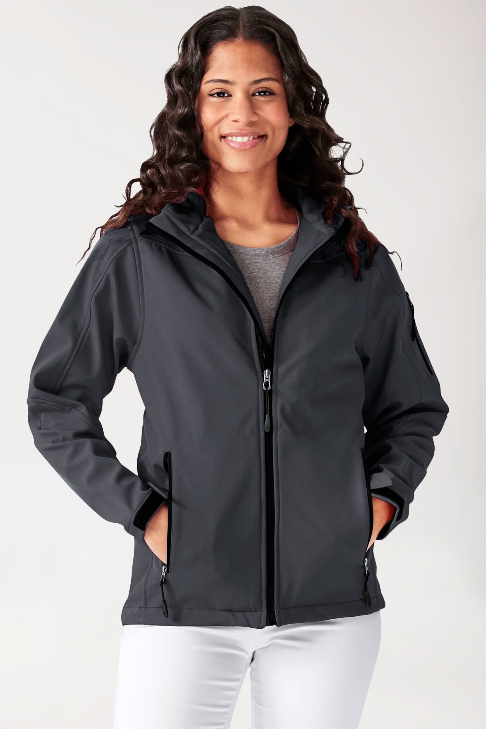Softshell jassen unisex - met capuchon leigrijs