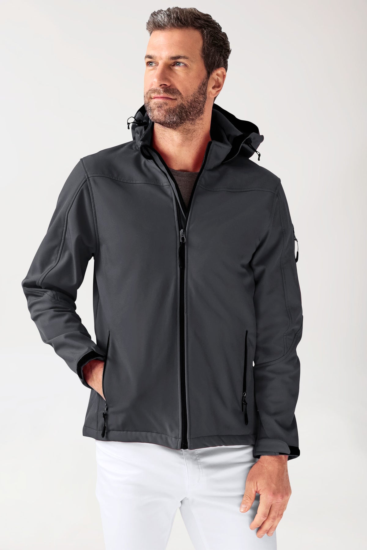 Softshell jassen unisex - met capuchon leigrijs