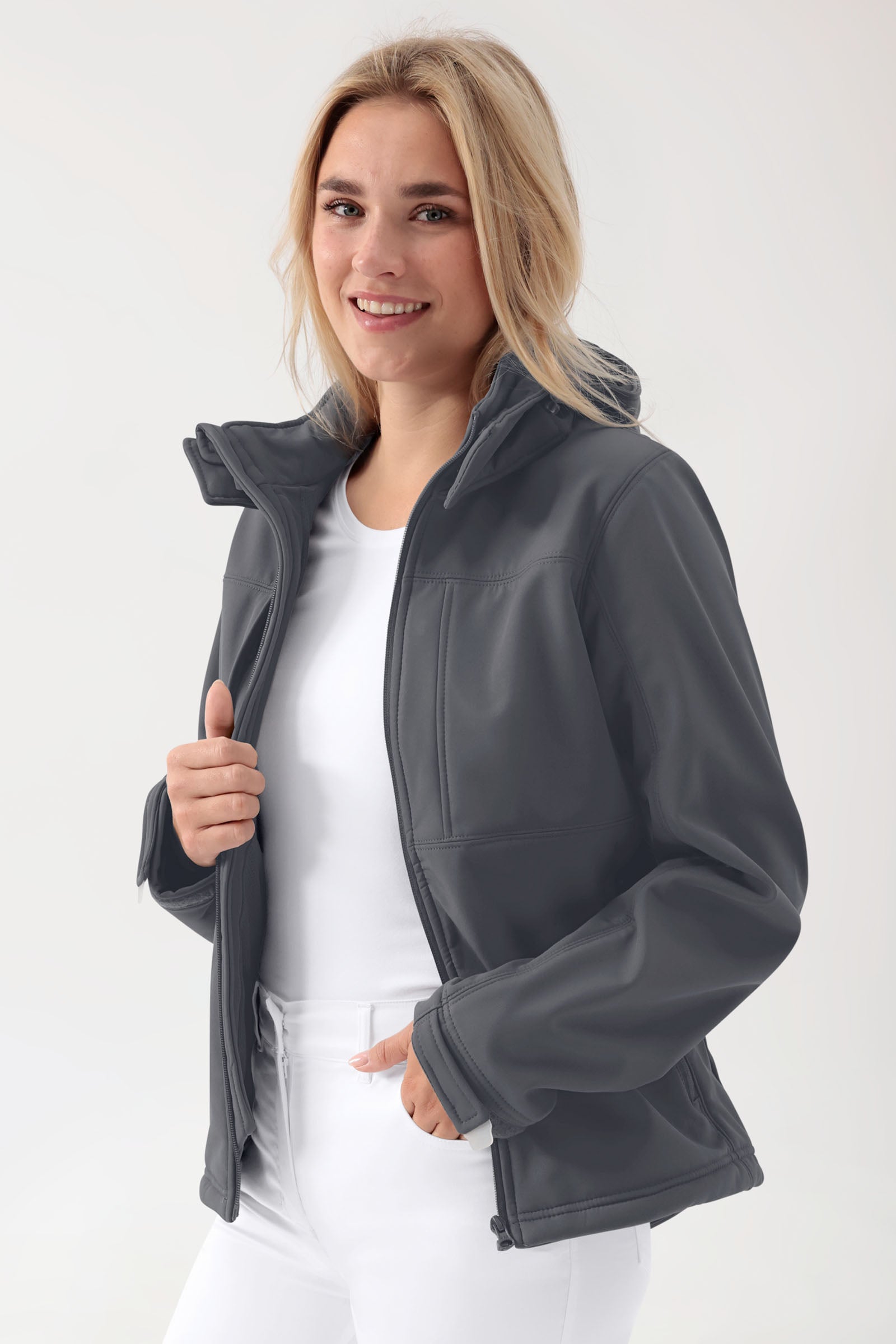 Softshell jassen unisex - met capuchon ertsgrijs