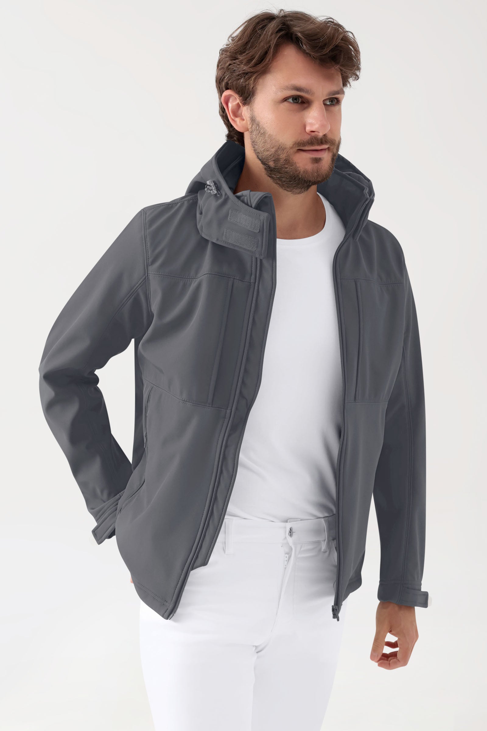 Softshell jassen unisex - met capuchon ertsgrijs