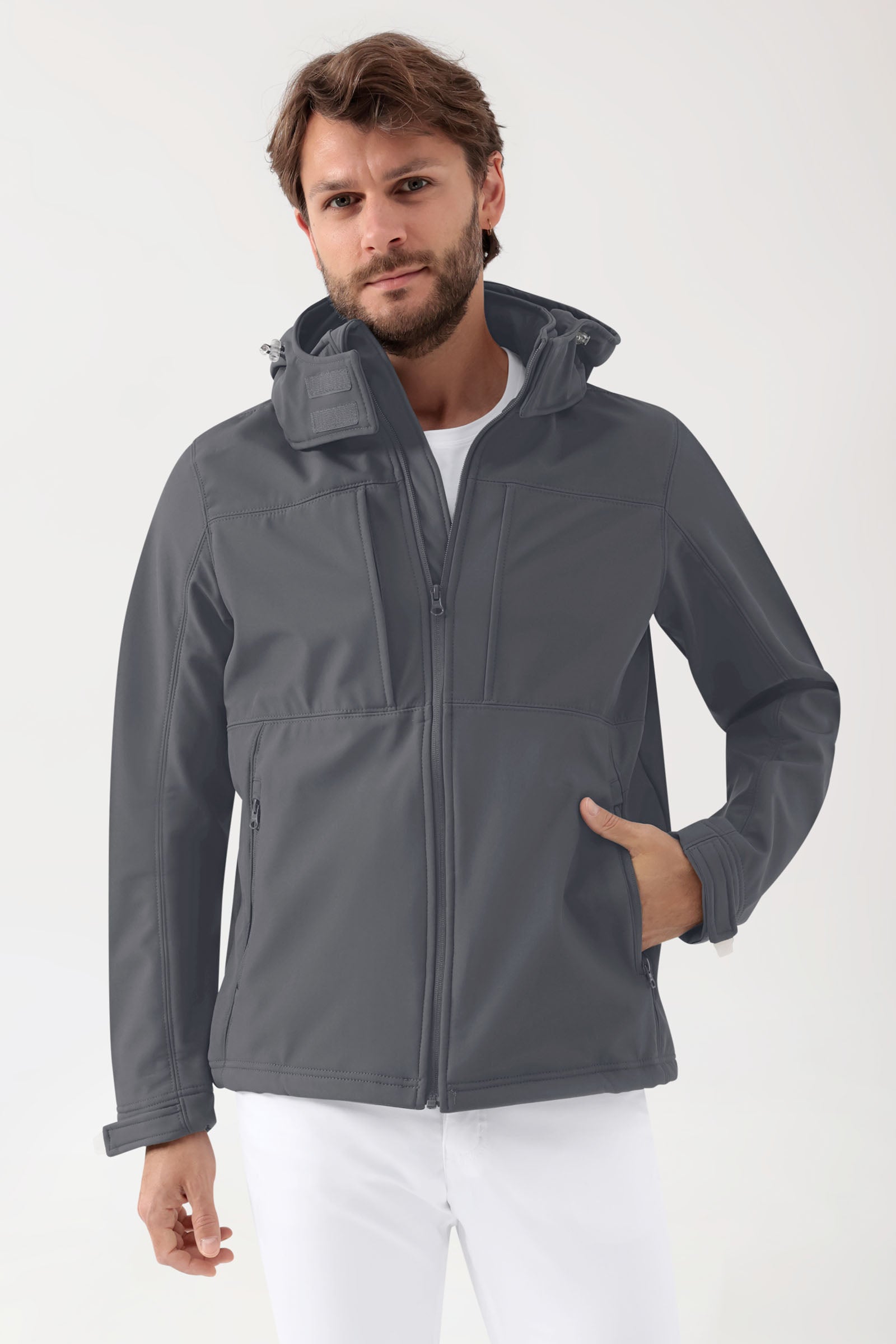 Softshell jassen unisex - met capuchon ertsgrijs