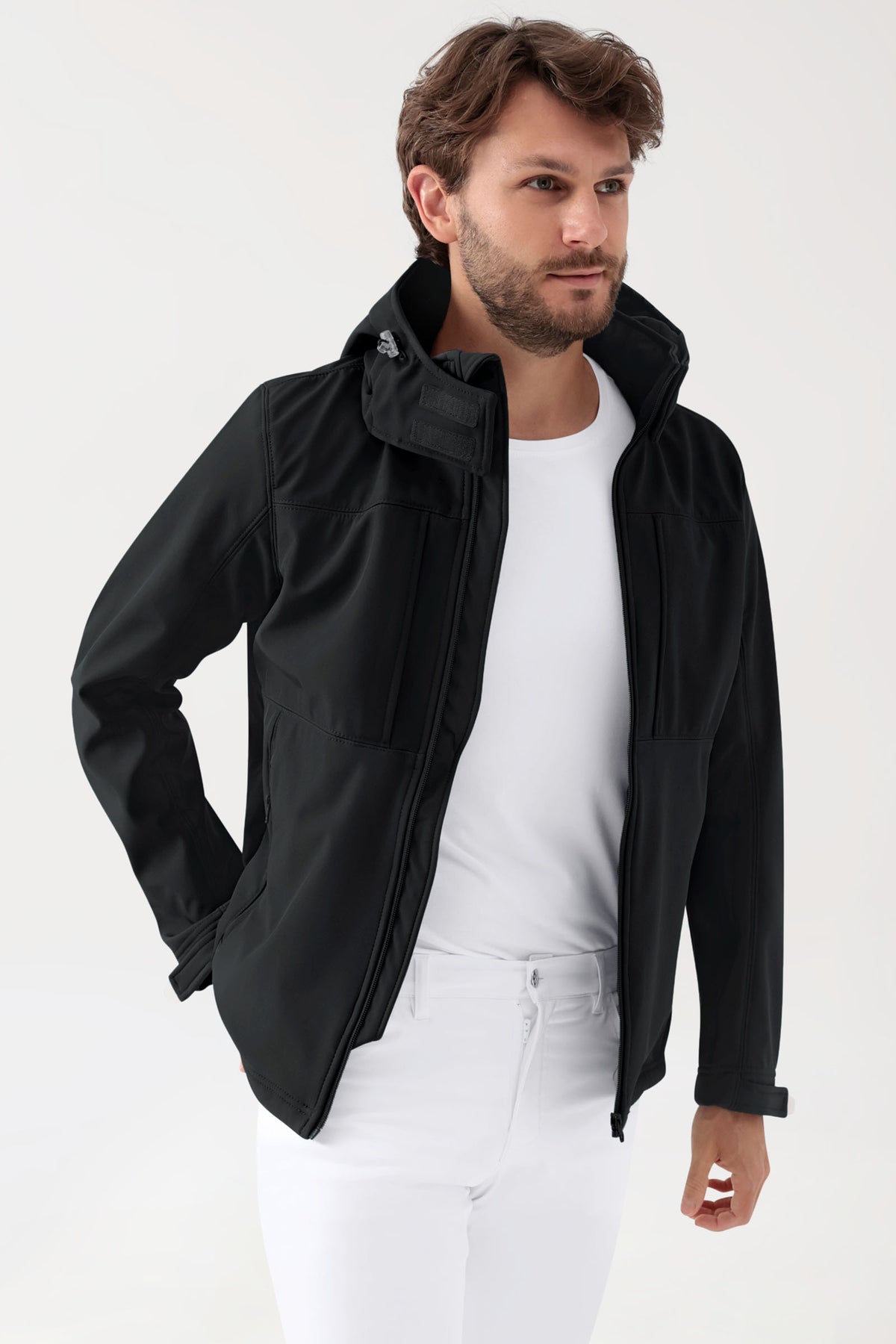 Softshell jassen unisex - met capuchon zwart