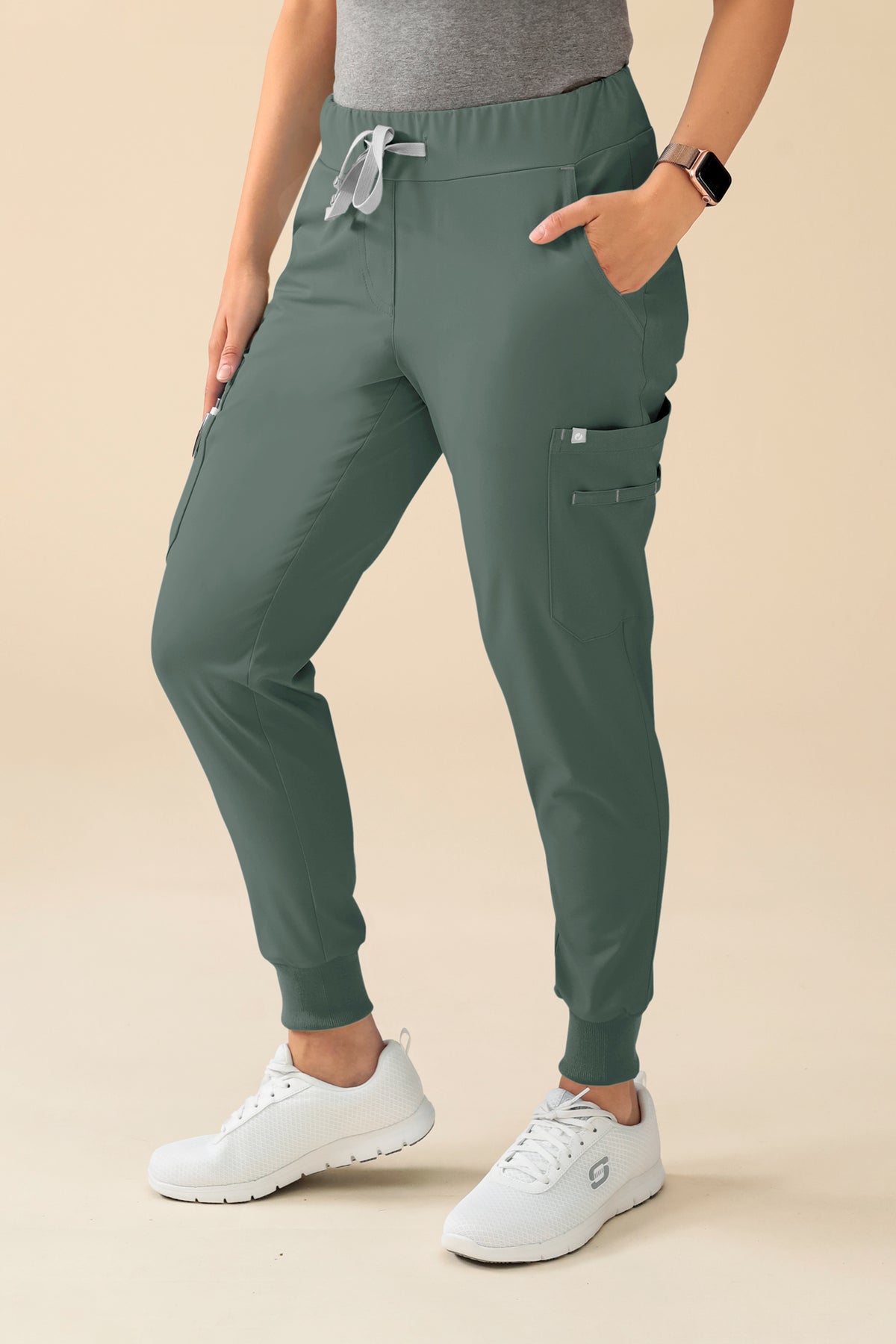 KAERE broek dames - zoom met elastische boord korte maat met beenzak donkergroen