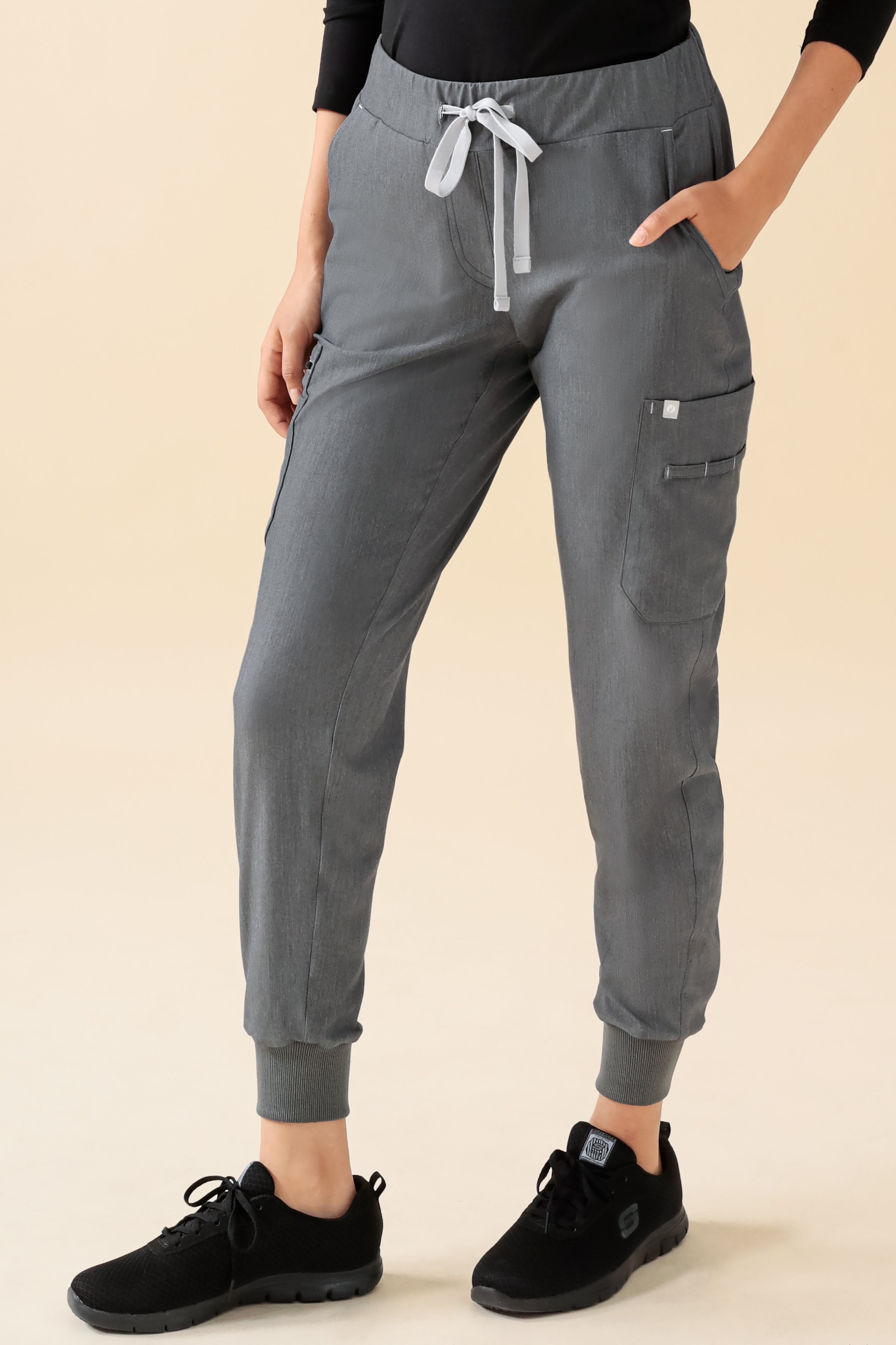 KAERE broek dames - zoom met elastische boord en beenzak grijs melange