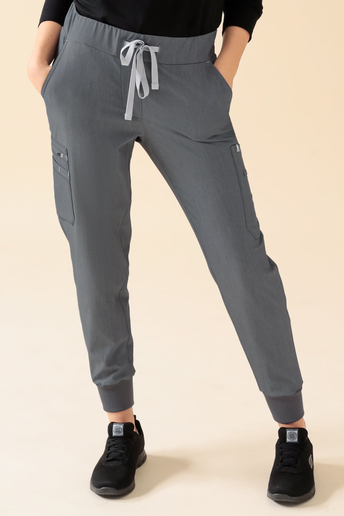 KAERE broek dames - zoom met elastische boord korte maat met beenzak grijs melange