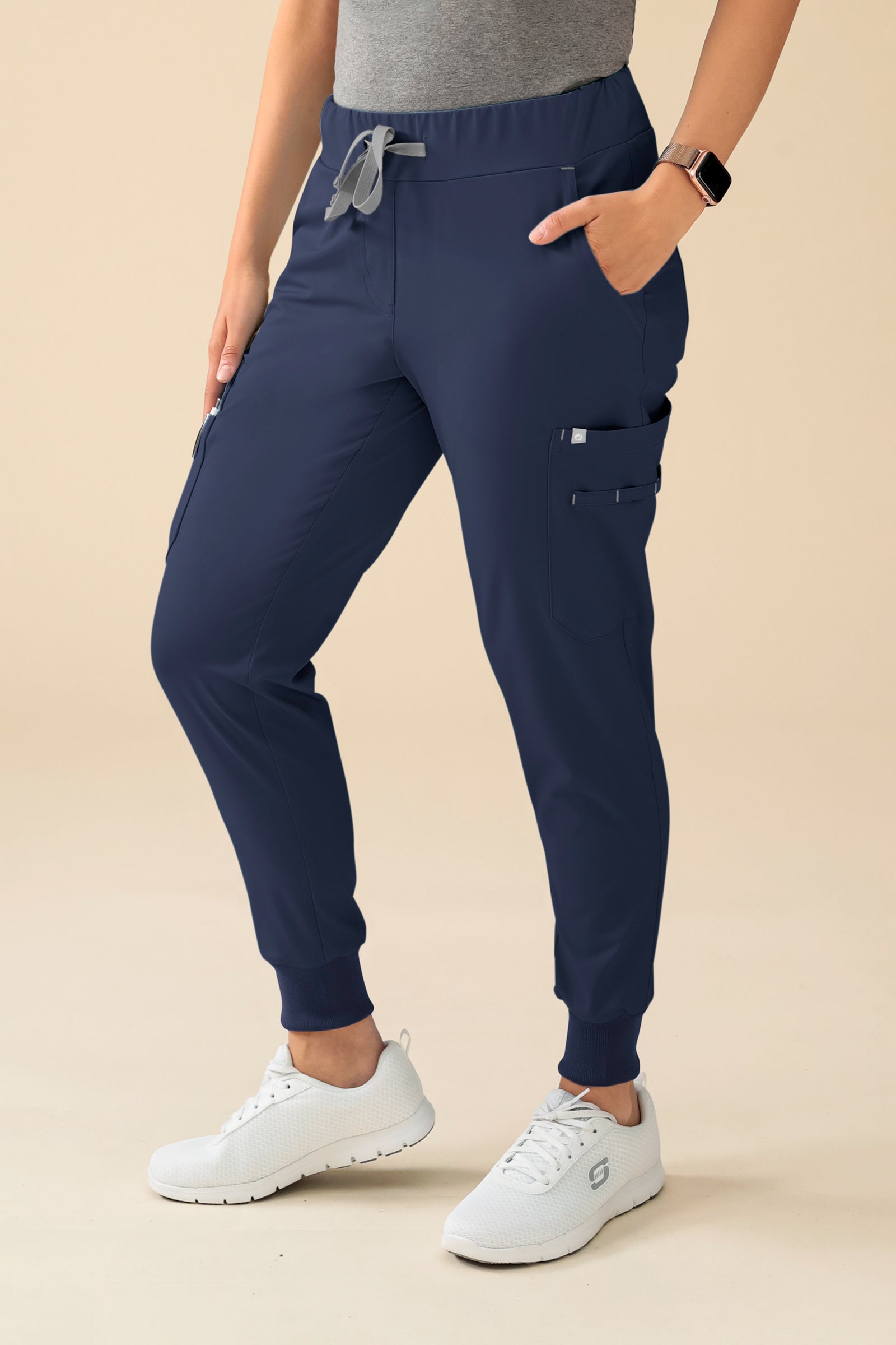 KAERE broek dames - zoom met elastische boord korte maat met beenzak navy
