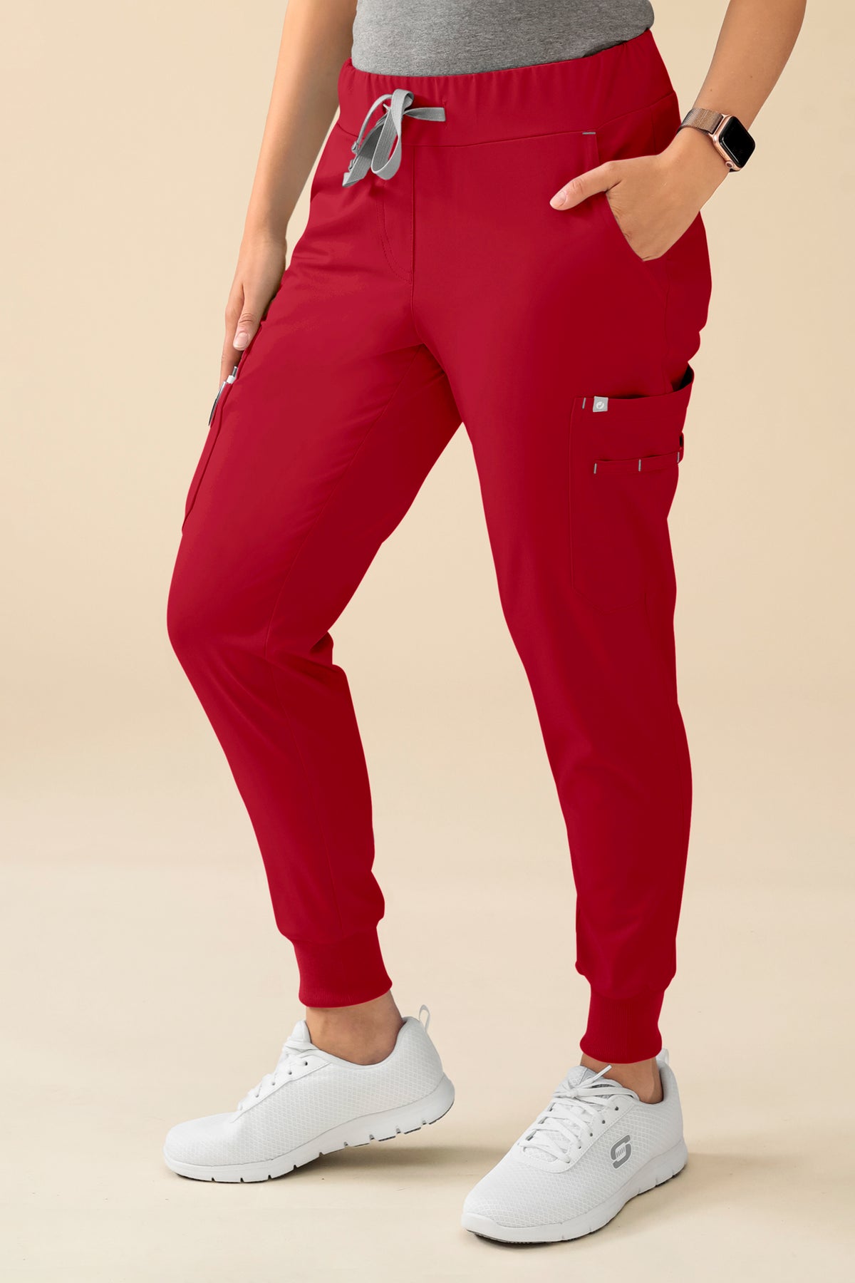KAERE broek dames - zoom met elastische boord korte maat met beenzak rood