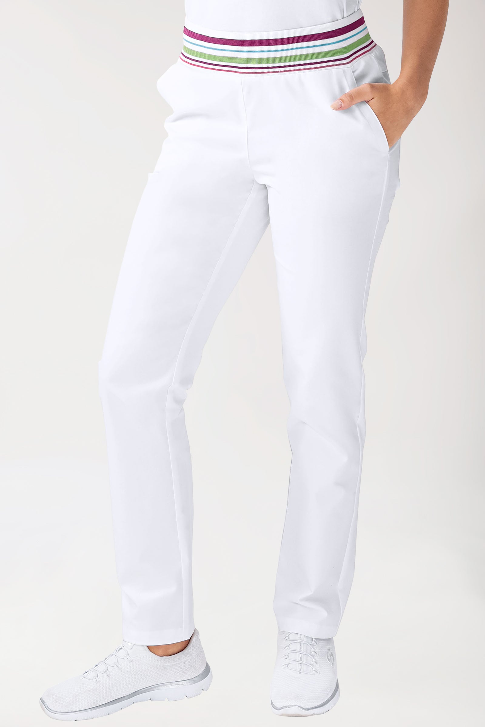 Stretchbroek dames - gebreide tailleband wit