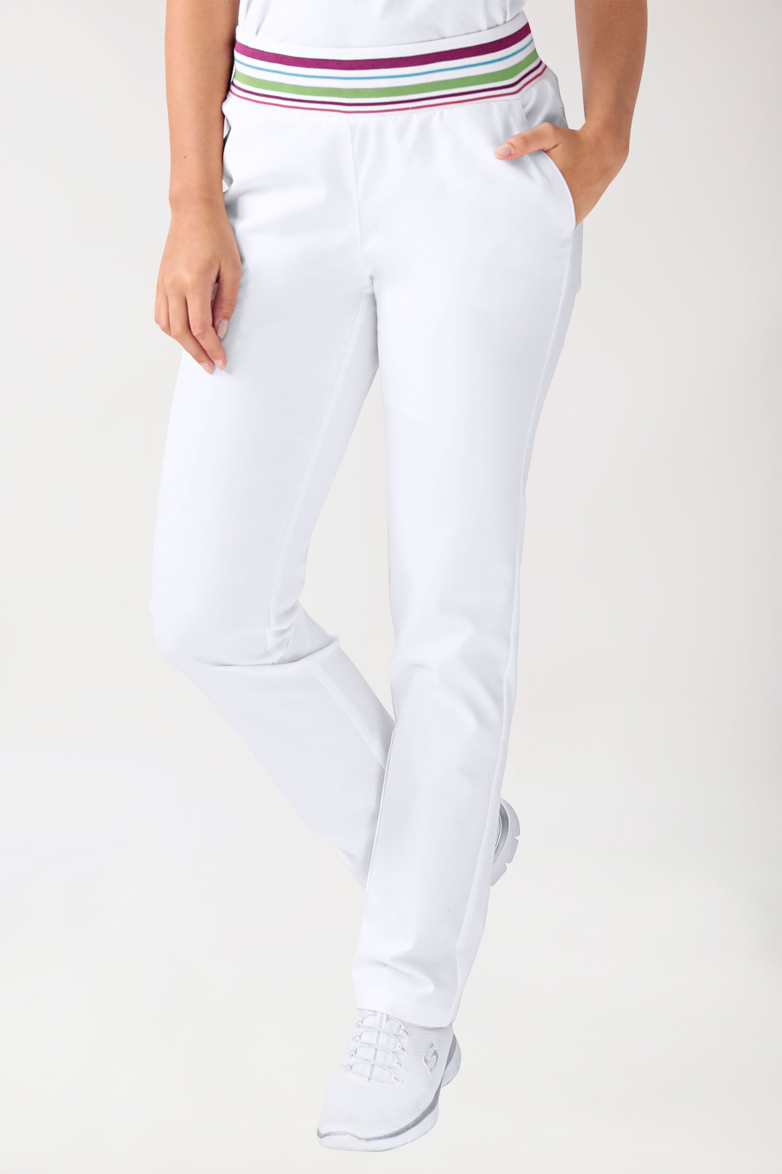 Stretchbroek dames - gebreide tailleband wit