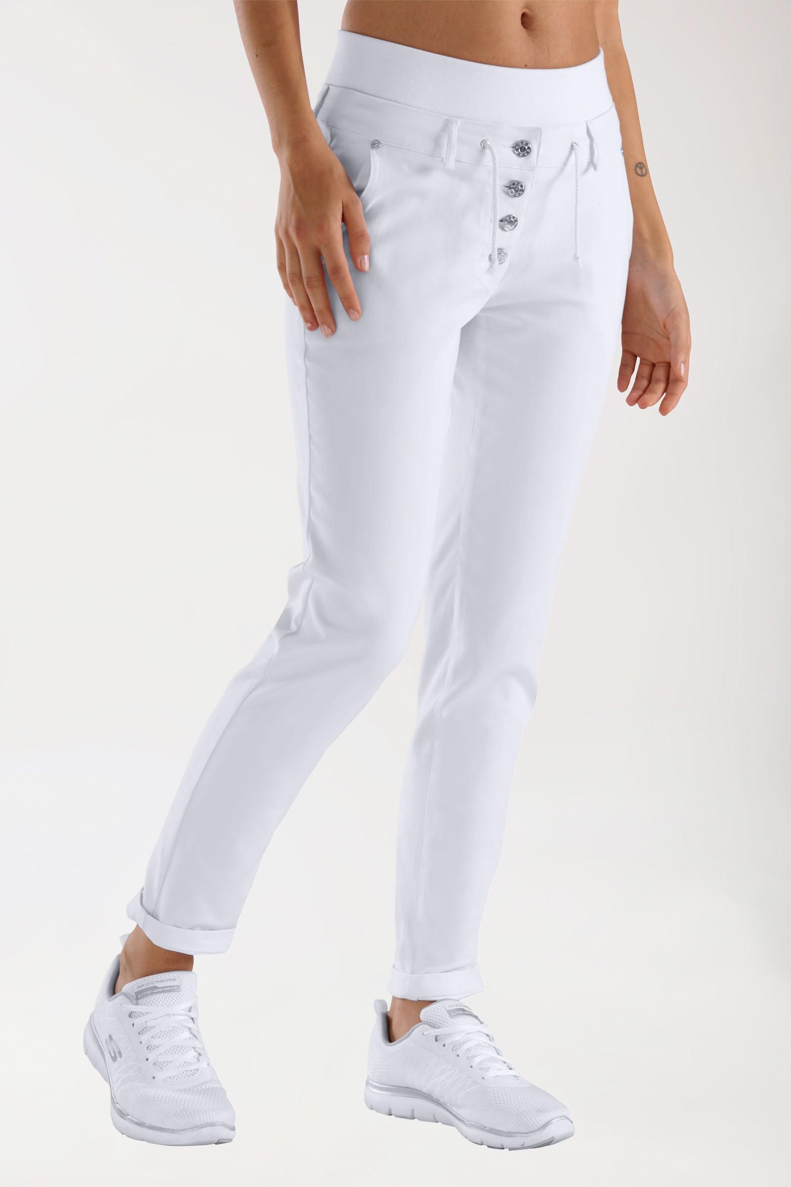 Comfort stretch broek dames - elastische gebreide tailleband wit
