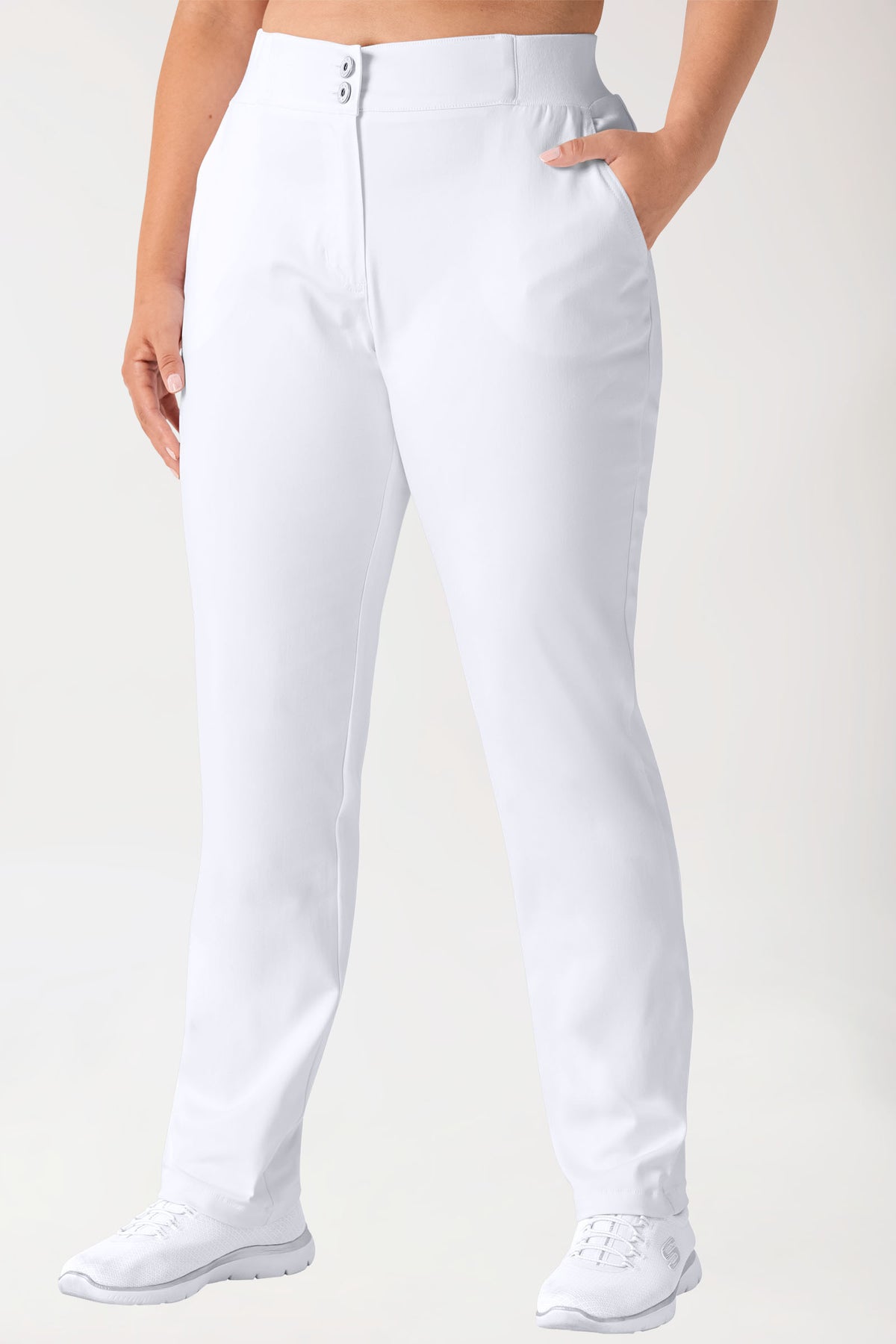 Curved broek COMFY FLEX - deels gebreide tailleband wit