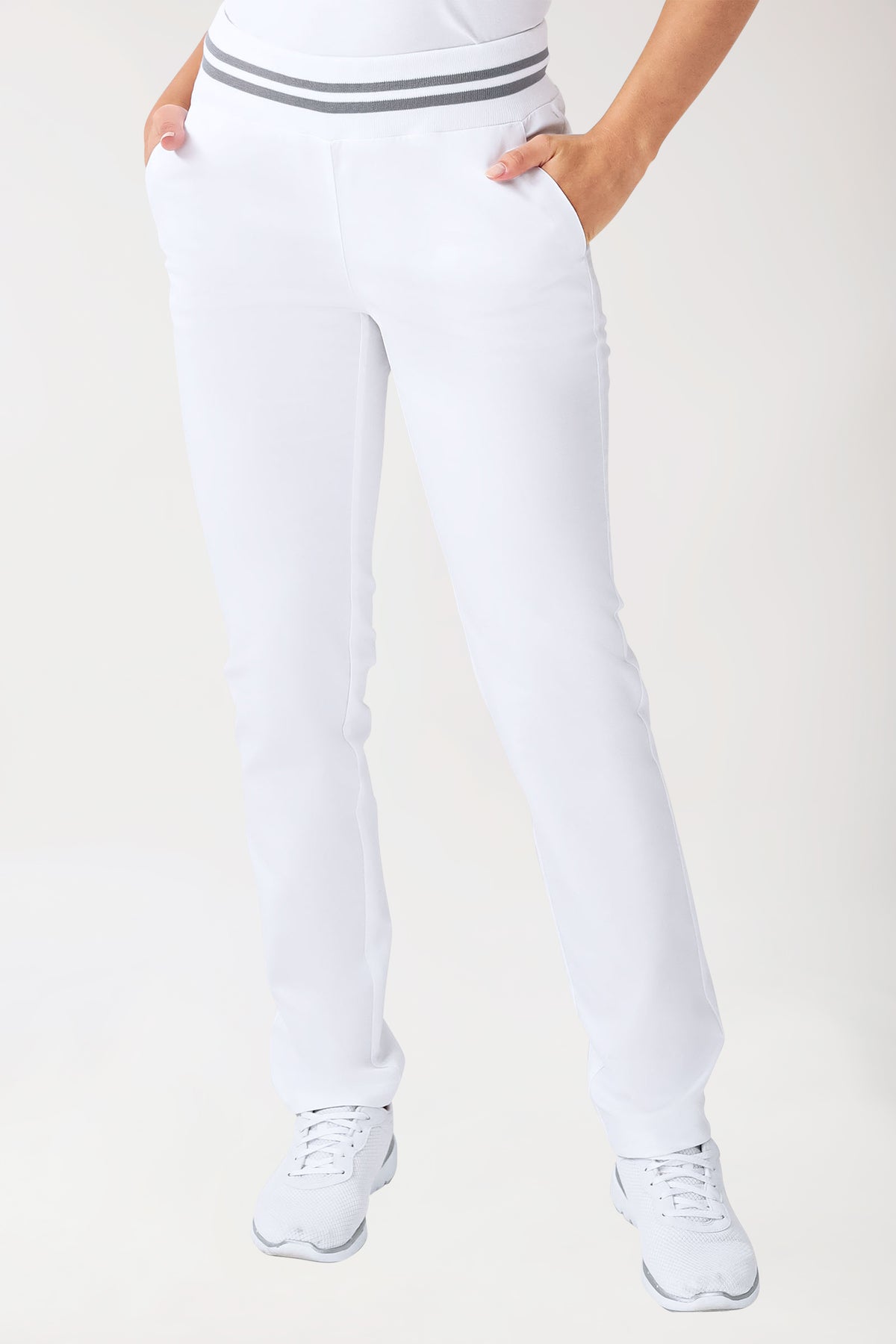 Stretchbroek dames - gebreide tailleband wit/grijs