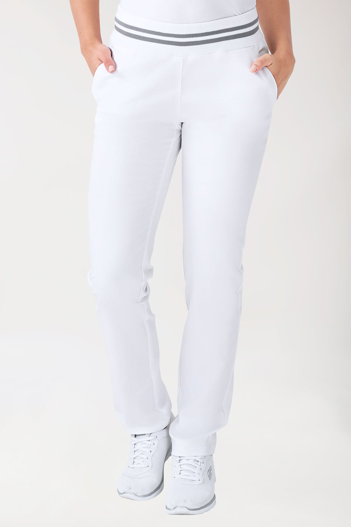 Stretchbroek dames - gebreide tailleband wit/grijs