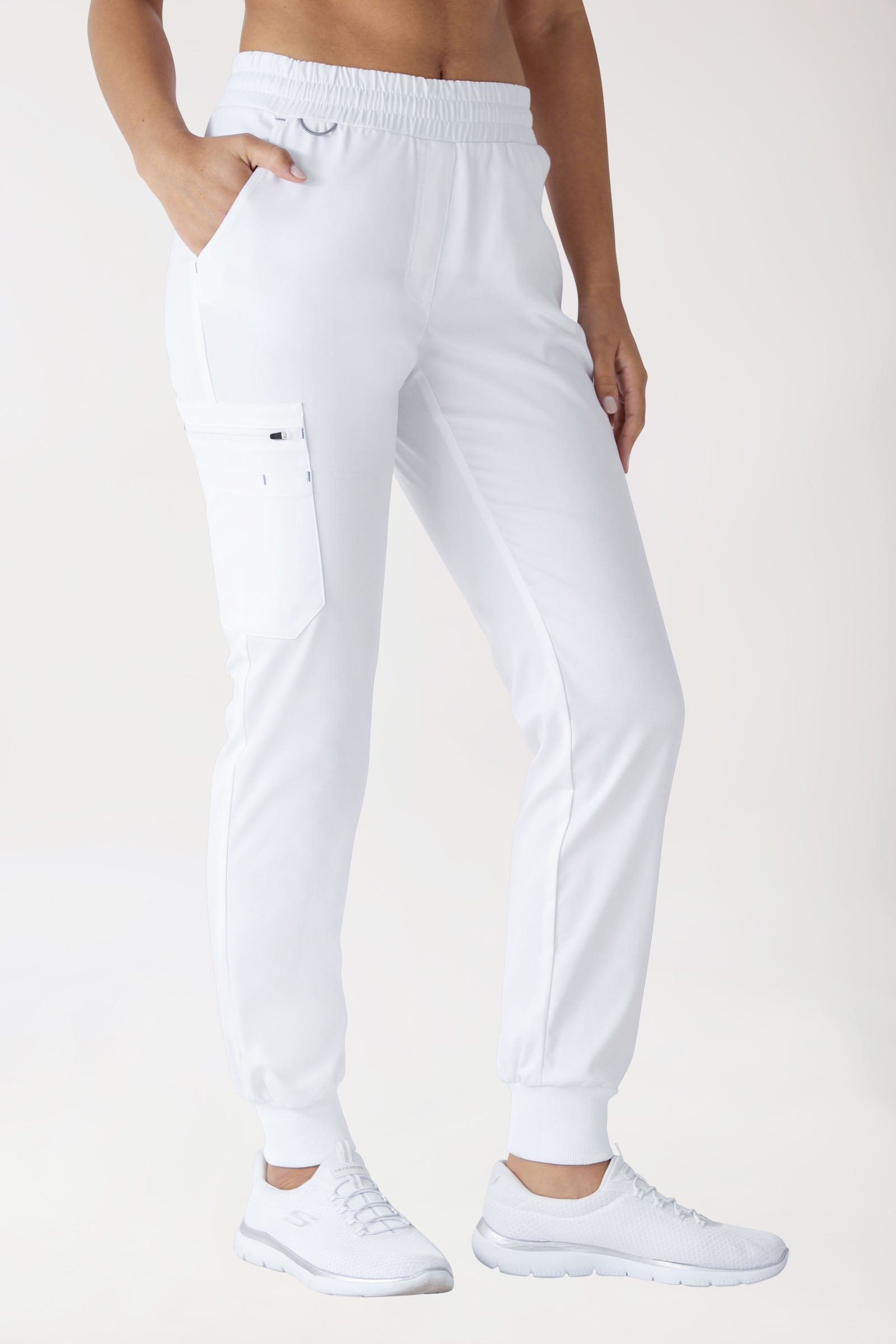 CLINIC STRETCH broek dames - gebreide tailleboord wit/grijs