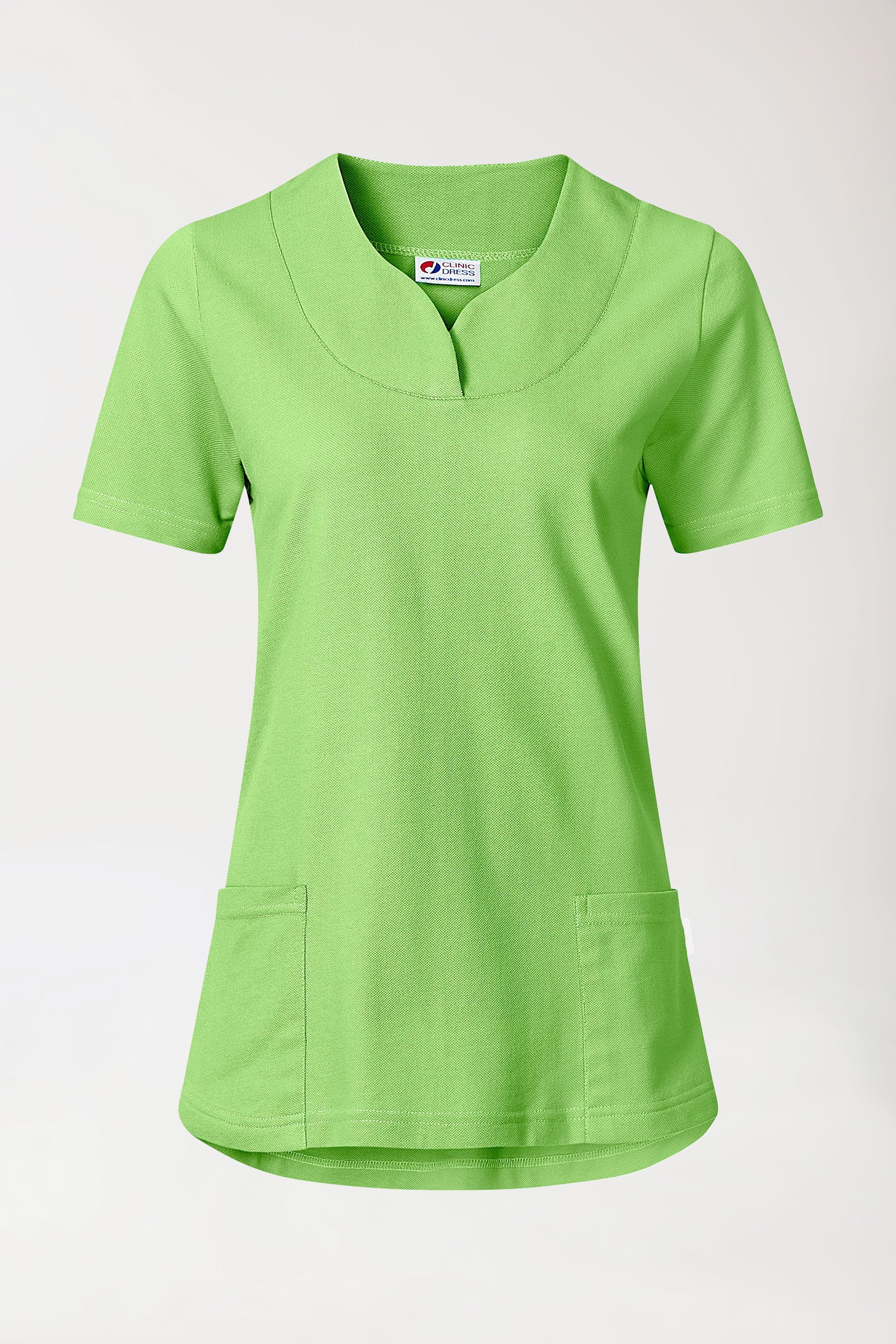 Piqué long-shirt dames - diagonale halslijn appelgroen