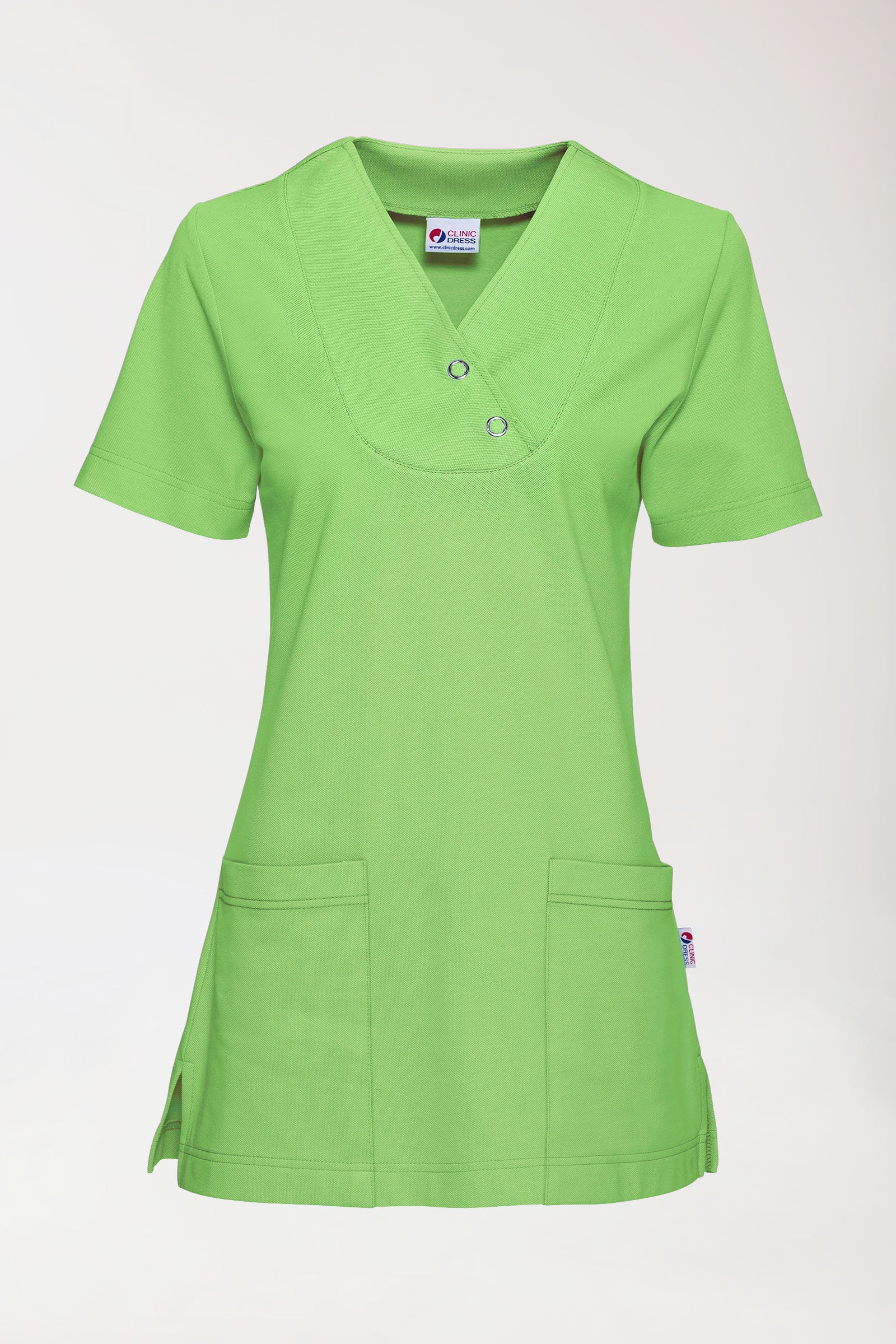 Piqué long-shirt dames - V-hals appelgroen