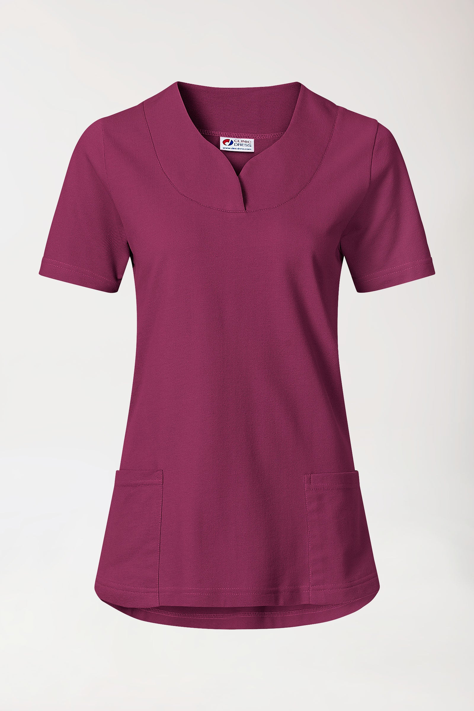 Piqué long-shirt dames - diagonale halslijn berry