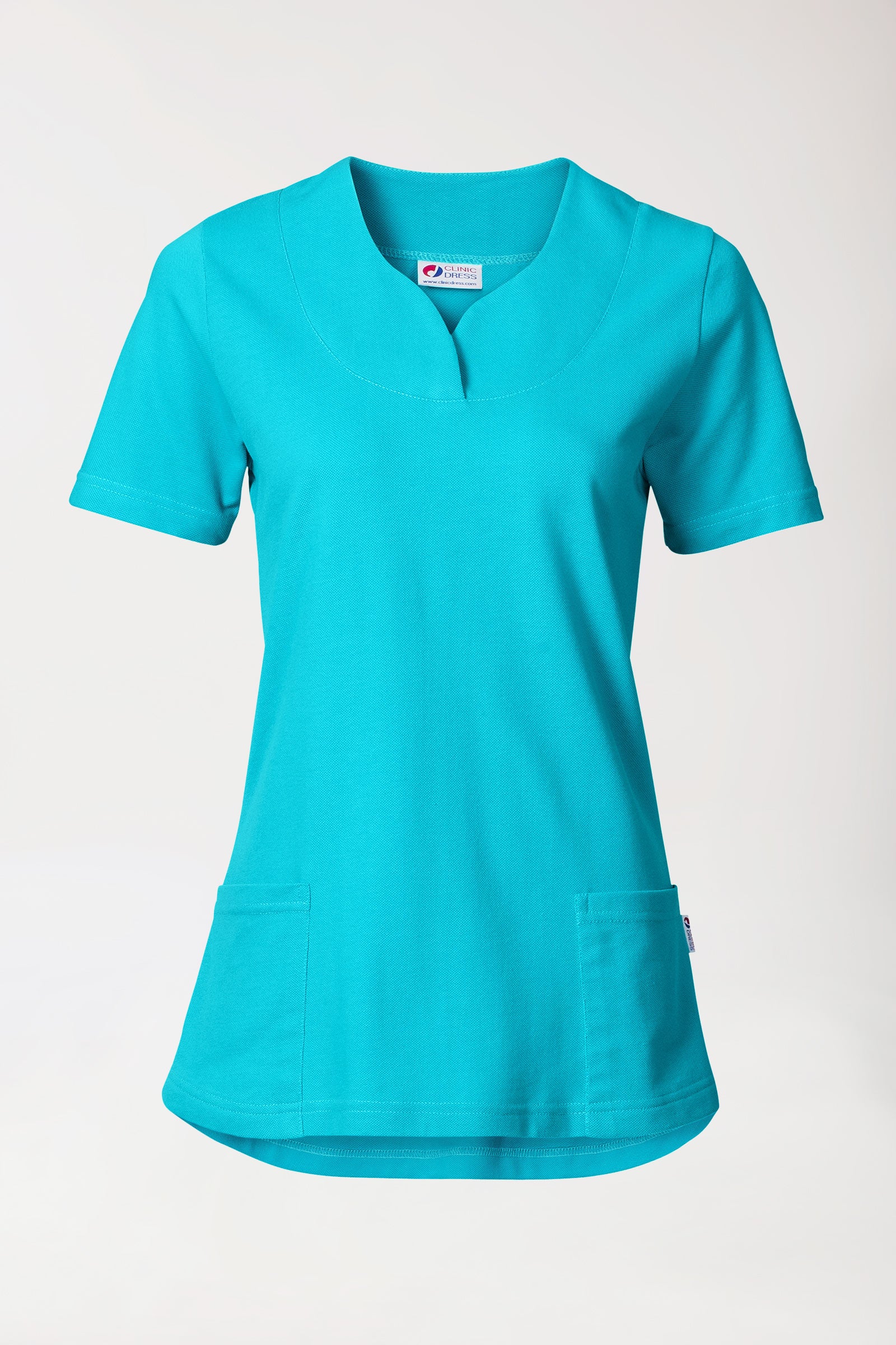 Piqué long-shirt dames - diagonale halslijn blue curaçao