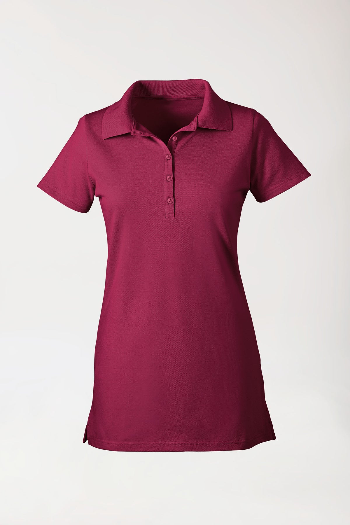 Stretch longshirt dames - polokraag bordeaux, Voorzijde view
