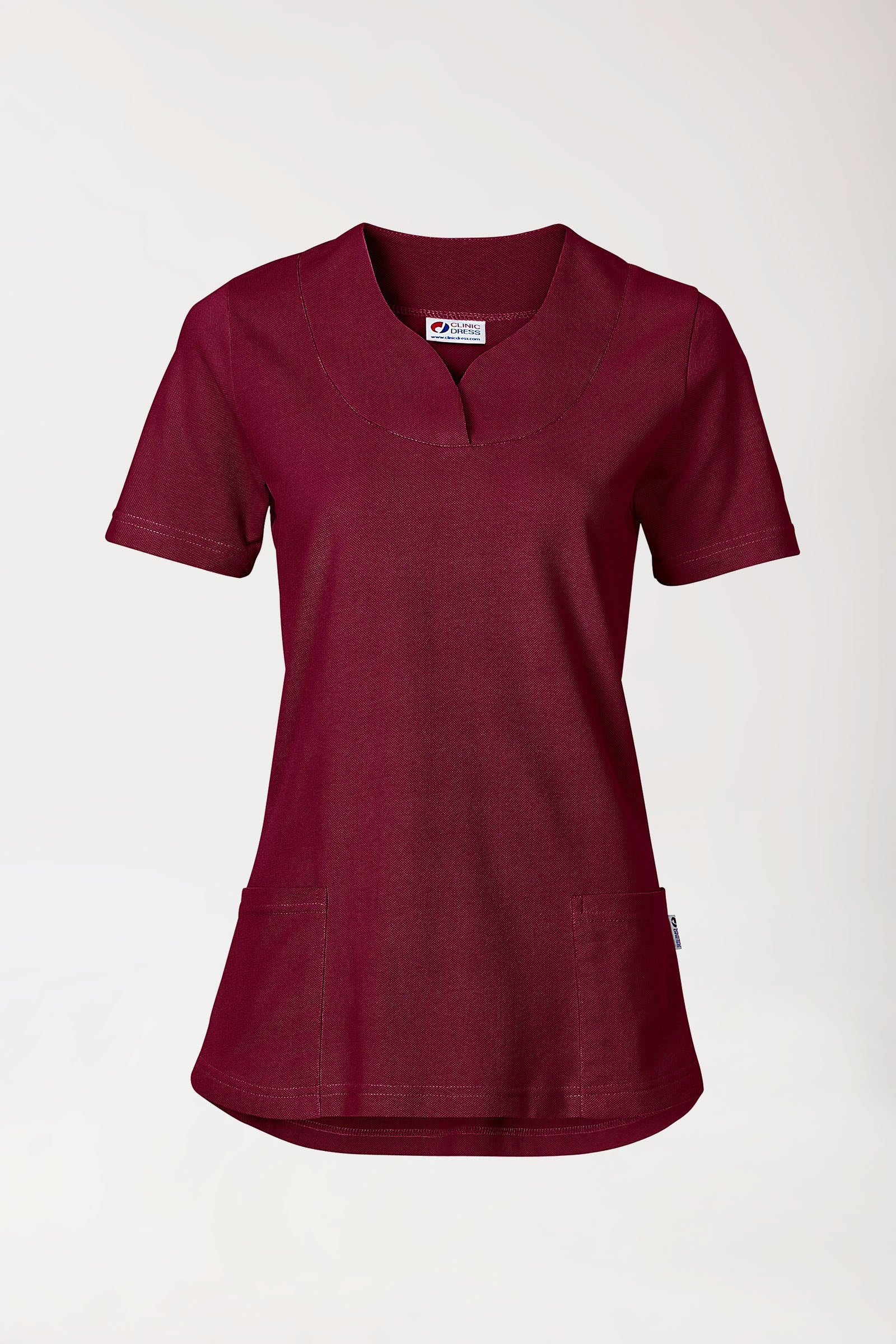 Piqué long-shirt dames - diagonale halslijn bordeaux