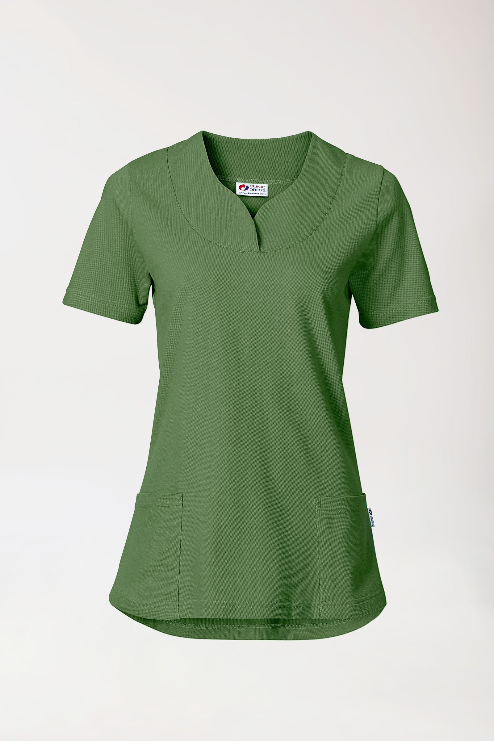 Piqué long-shirt dames - diagonale halslijn grasgroen
