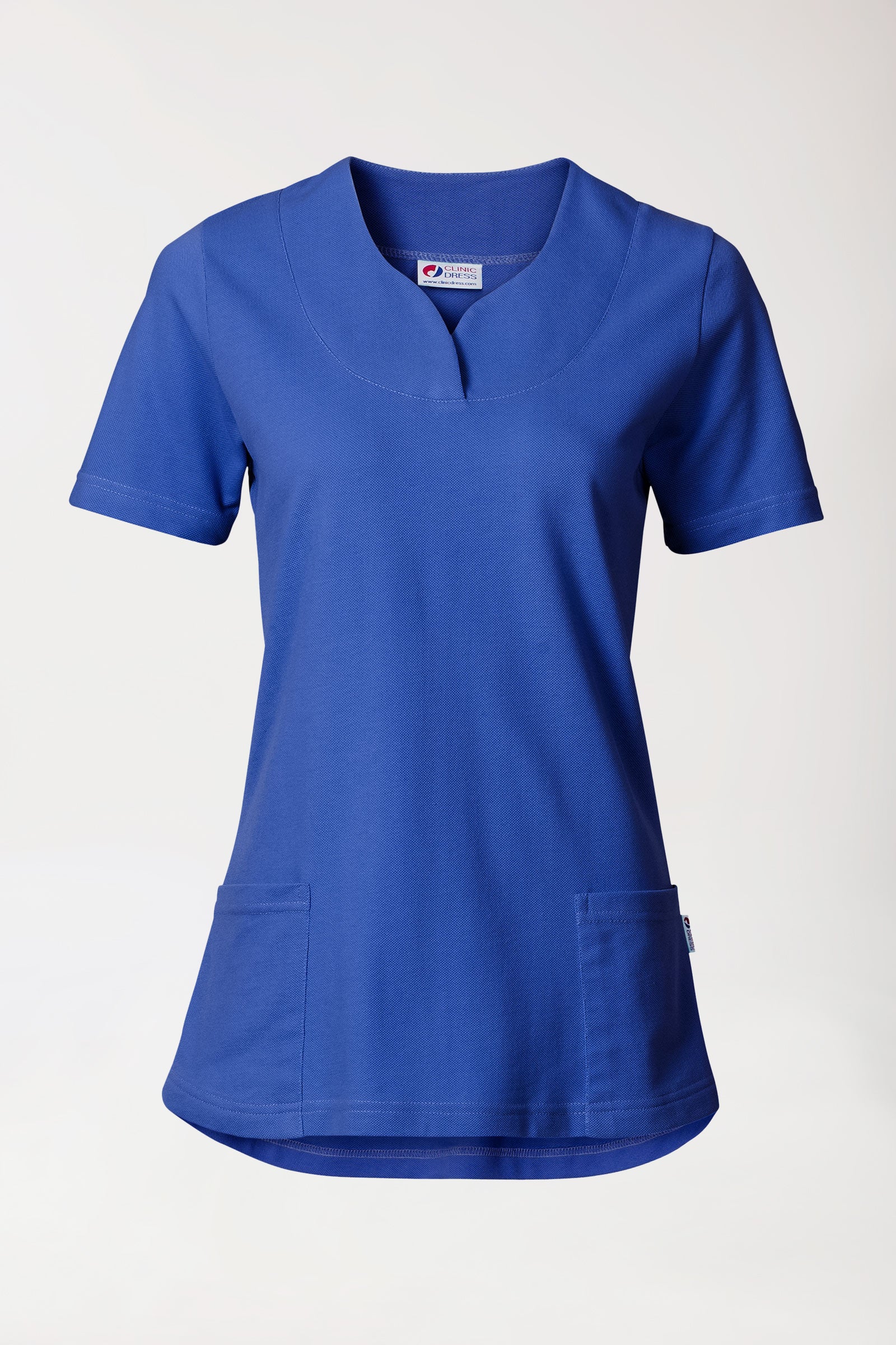 Piqué long-shirt dames - diagonale halslijn koningsblauw