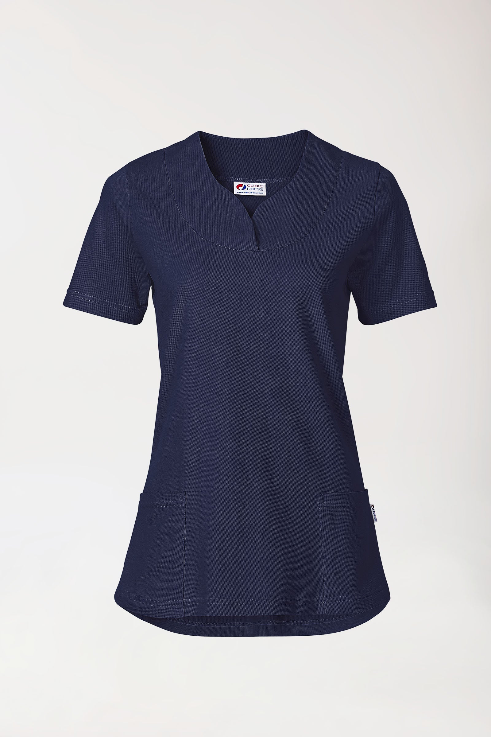 Piqué long-shirt dames - diagonale halslijn navy