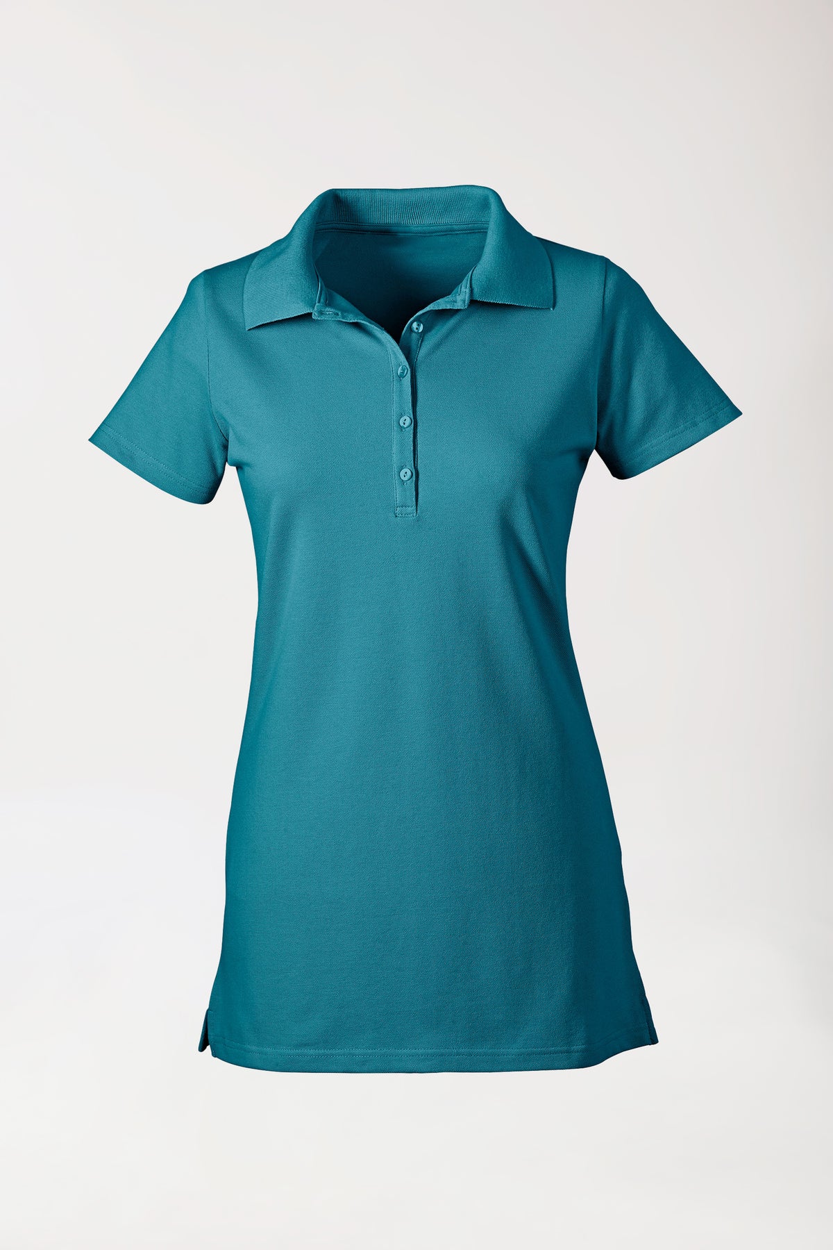 Stretch longshirt dames - polokraag petrol, Voorzijde view