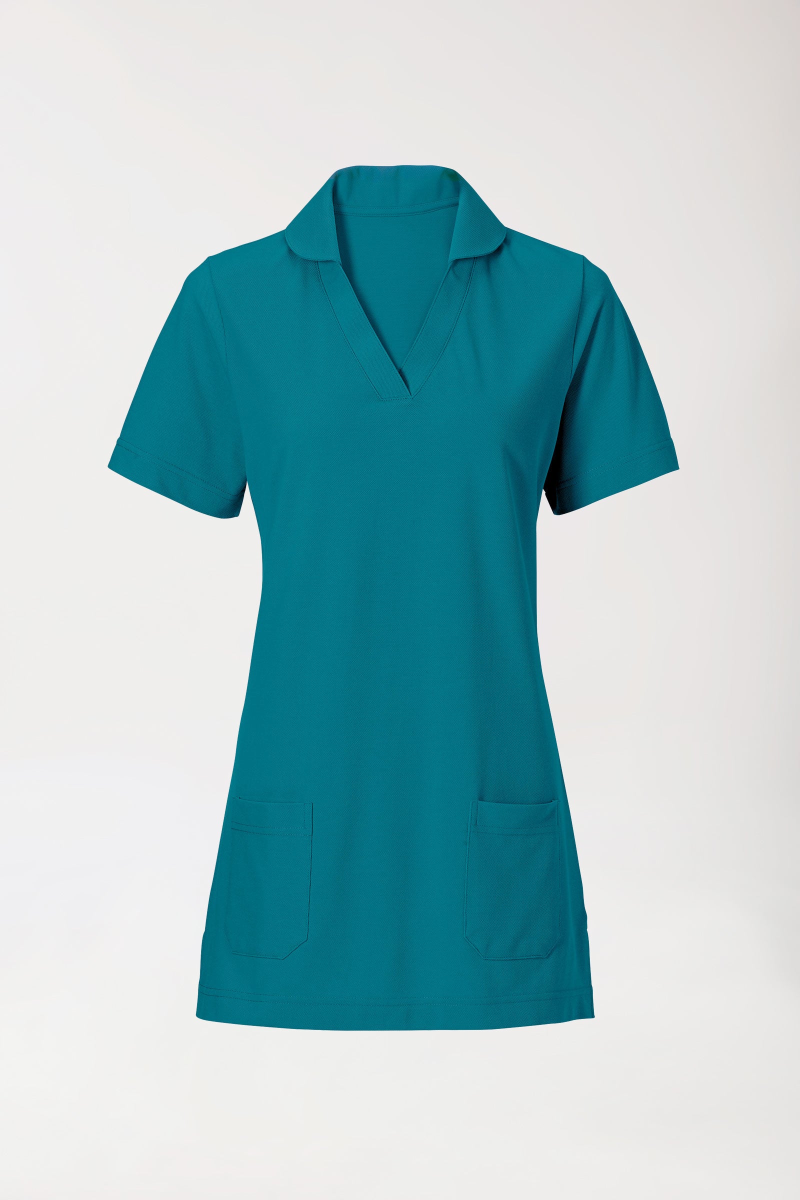 Piqué long-shirt dames - met kraag petrol