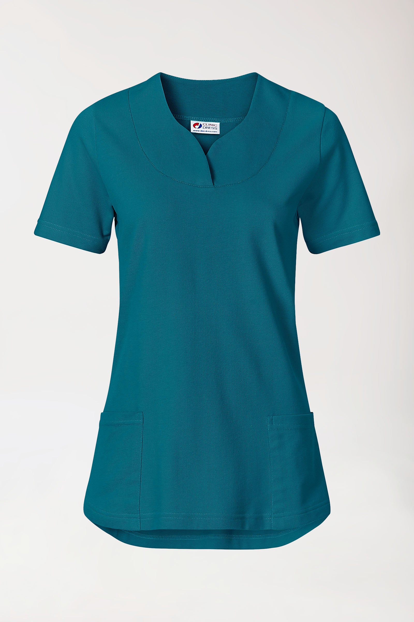 Piqué long-shirt dames - diagonale halslijn petrol