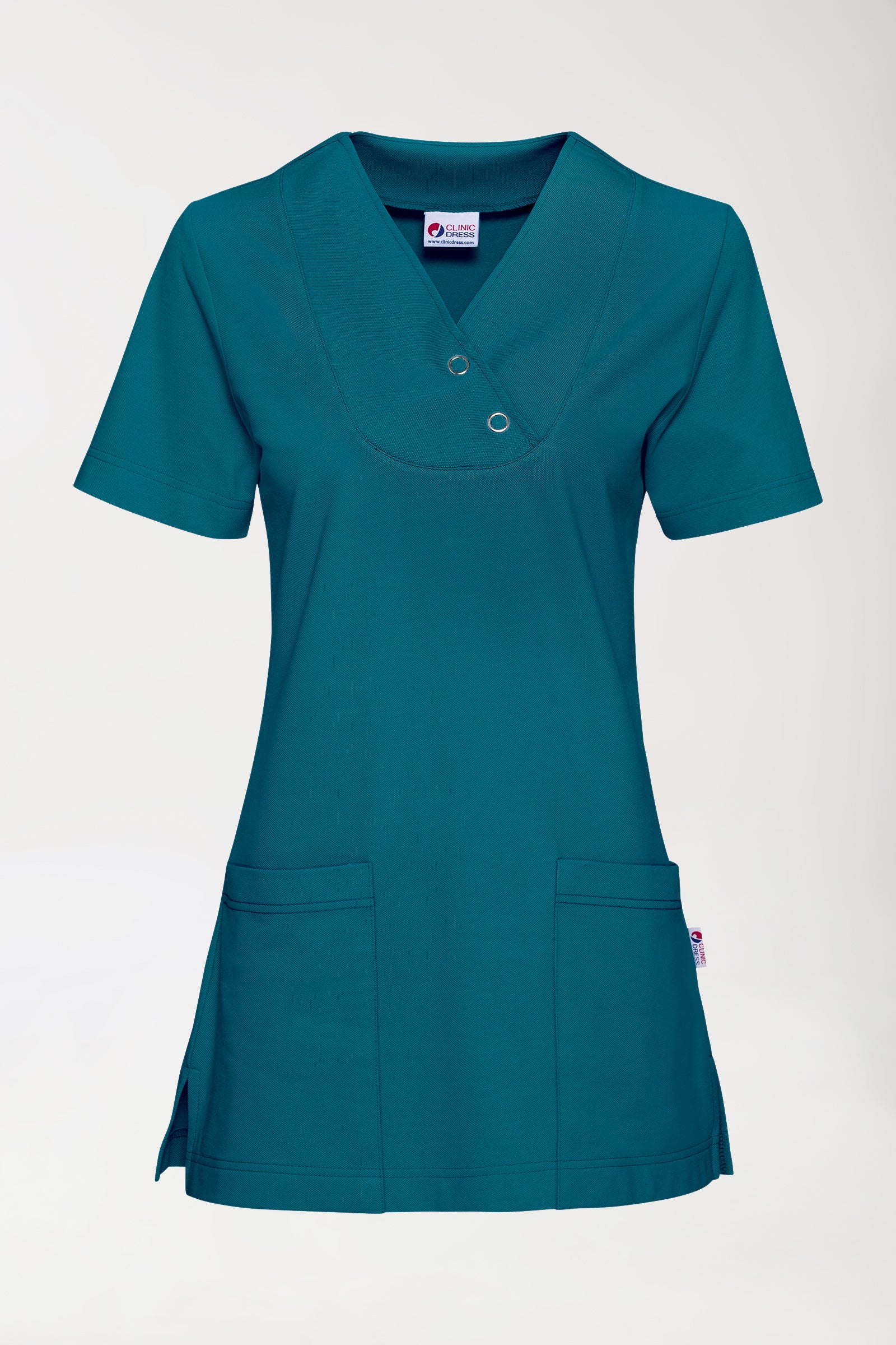 Piqué long-shirt dames - V-hals petrol