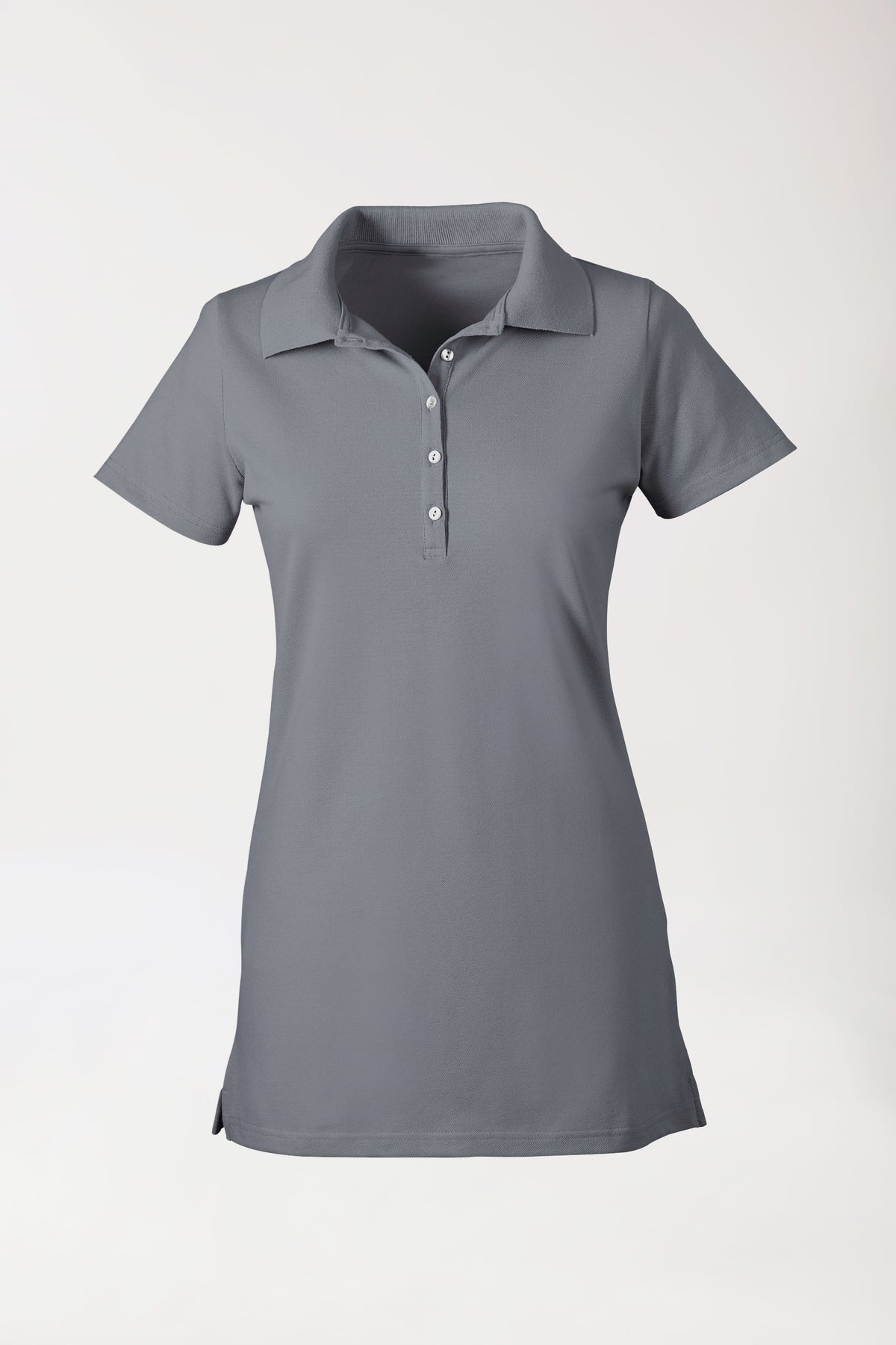 Stretch longshirt dames - polokraag steengrijs, Voorzijde view