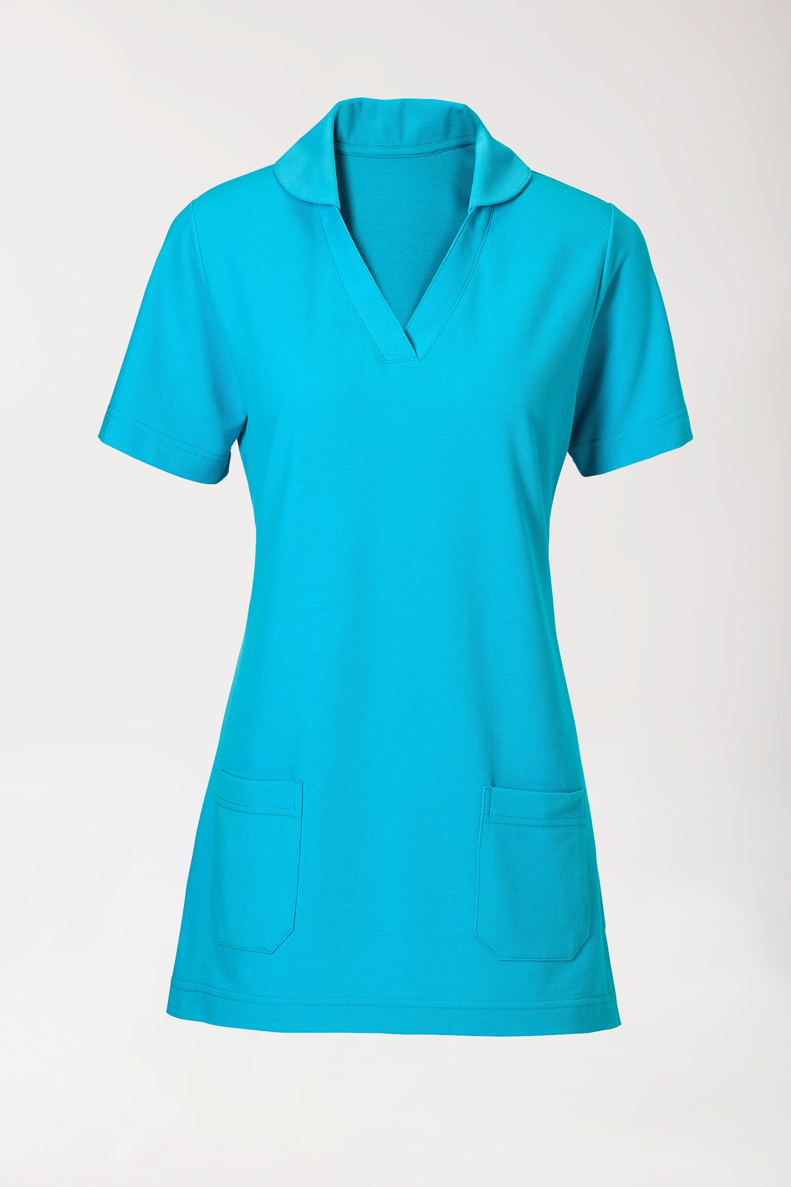 Piqué long-shirt dames - met kraag turquoise