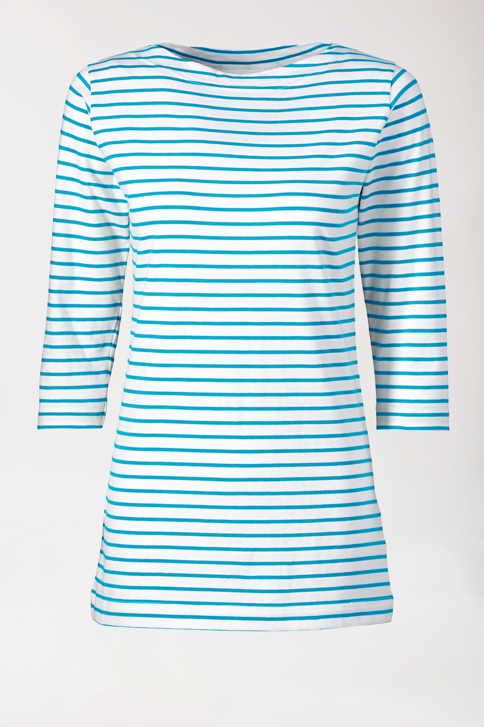 Long-shirt dames - 3/4 mouw turquoise/wit