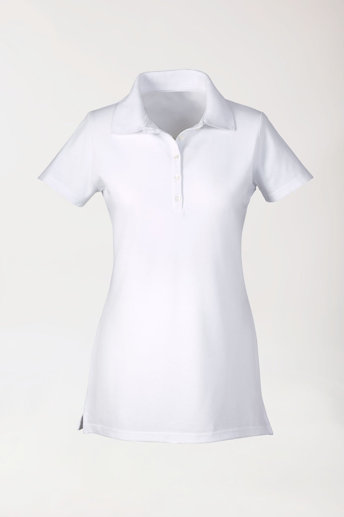 Stretch longshirt dames - polokraag wit