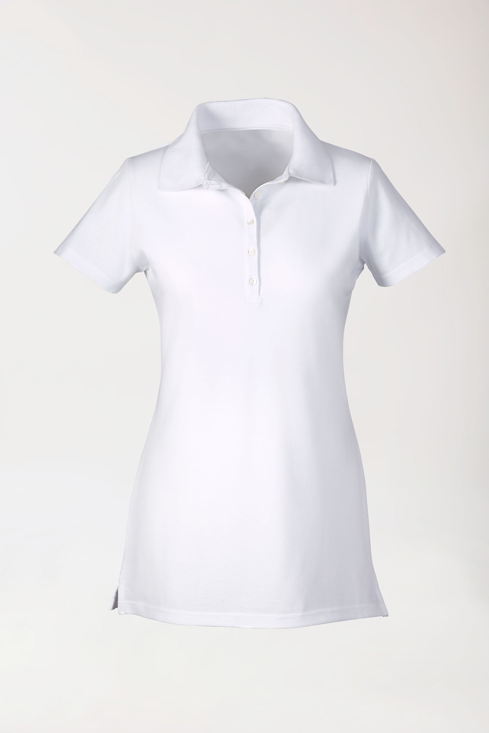 Stretch longshirt dames - polokraag wit