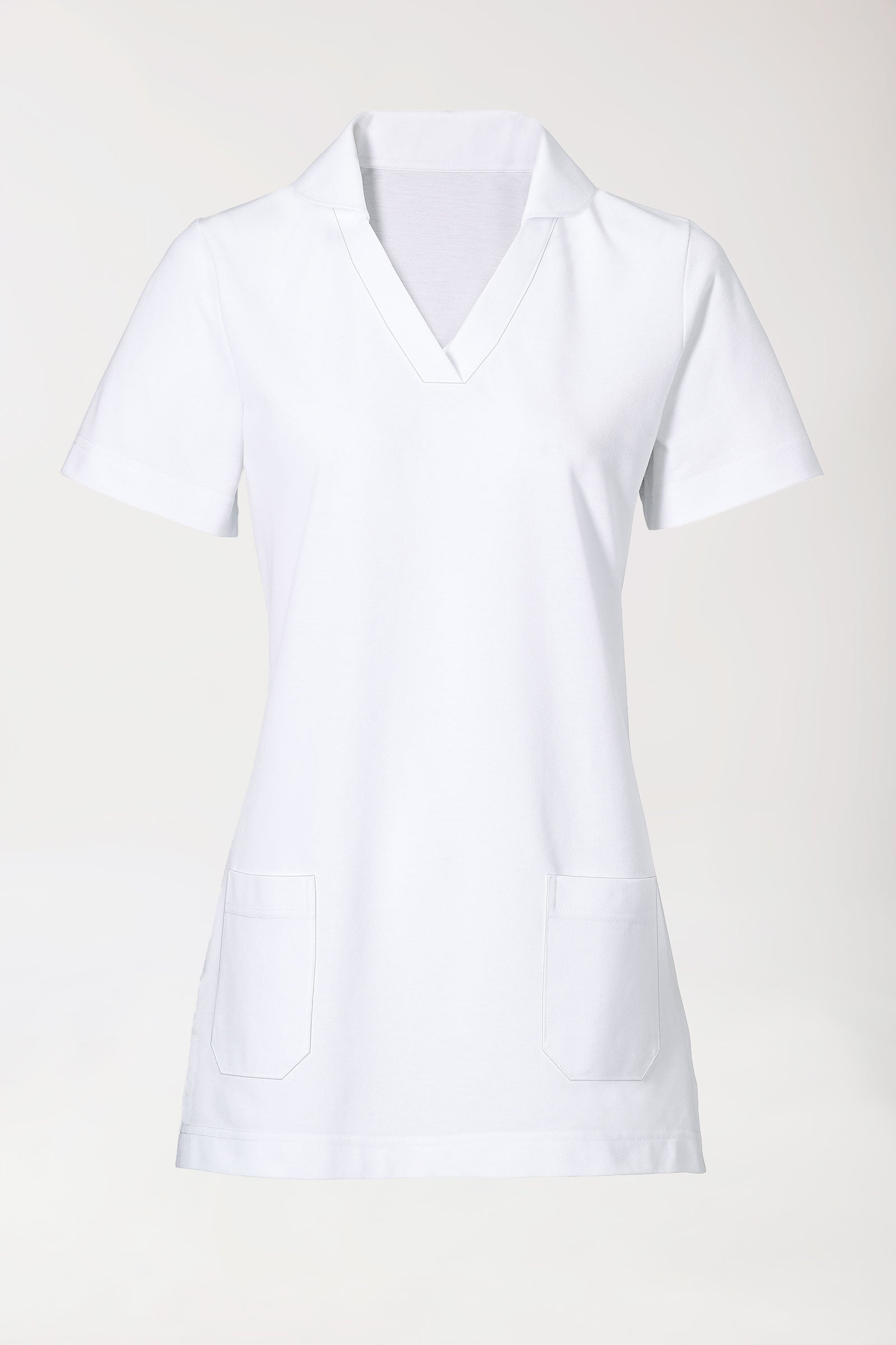 Piqué long-shirt dames - met kraag wit