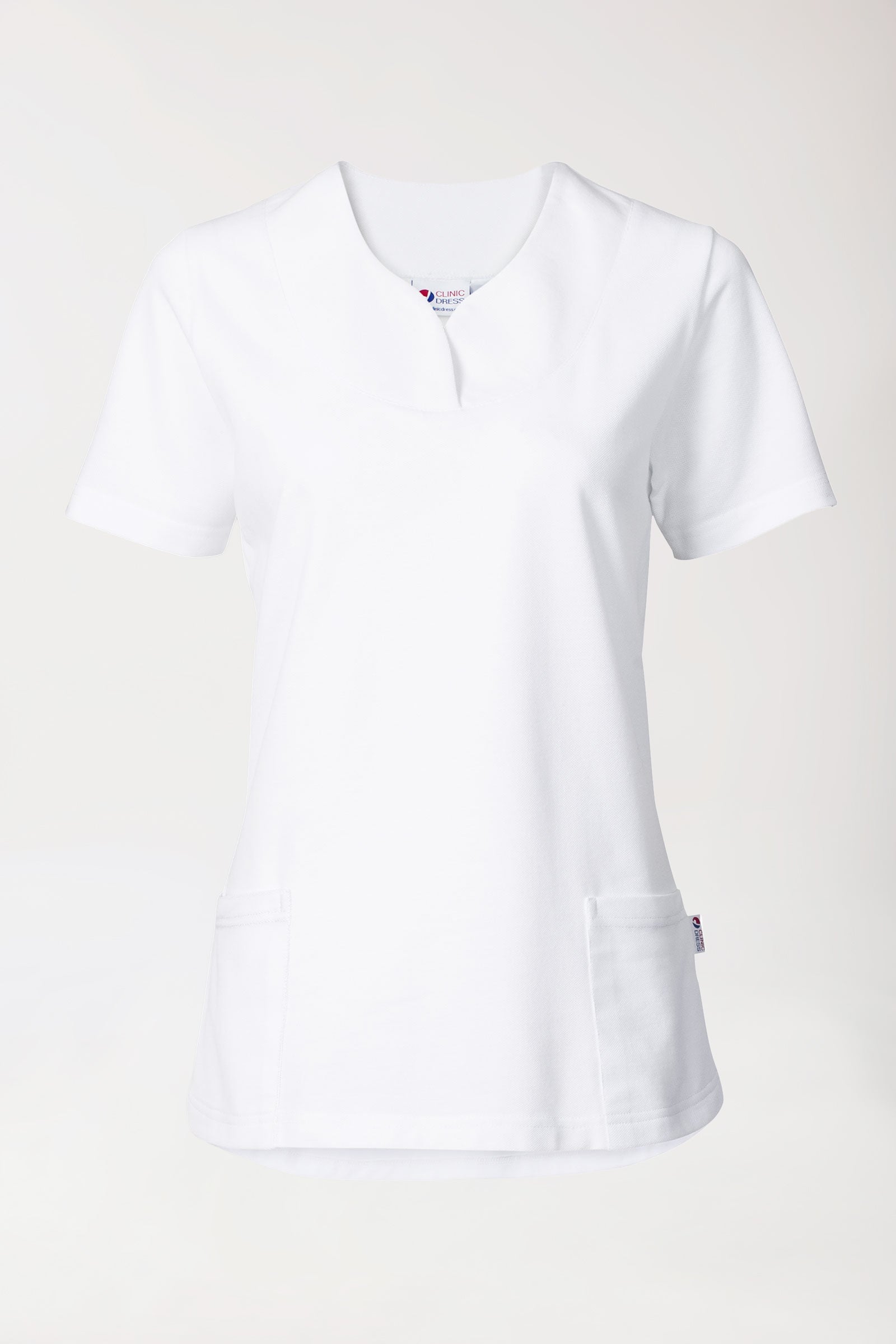 Piqué long-shirt dames - diagonale halslijn wit