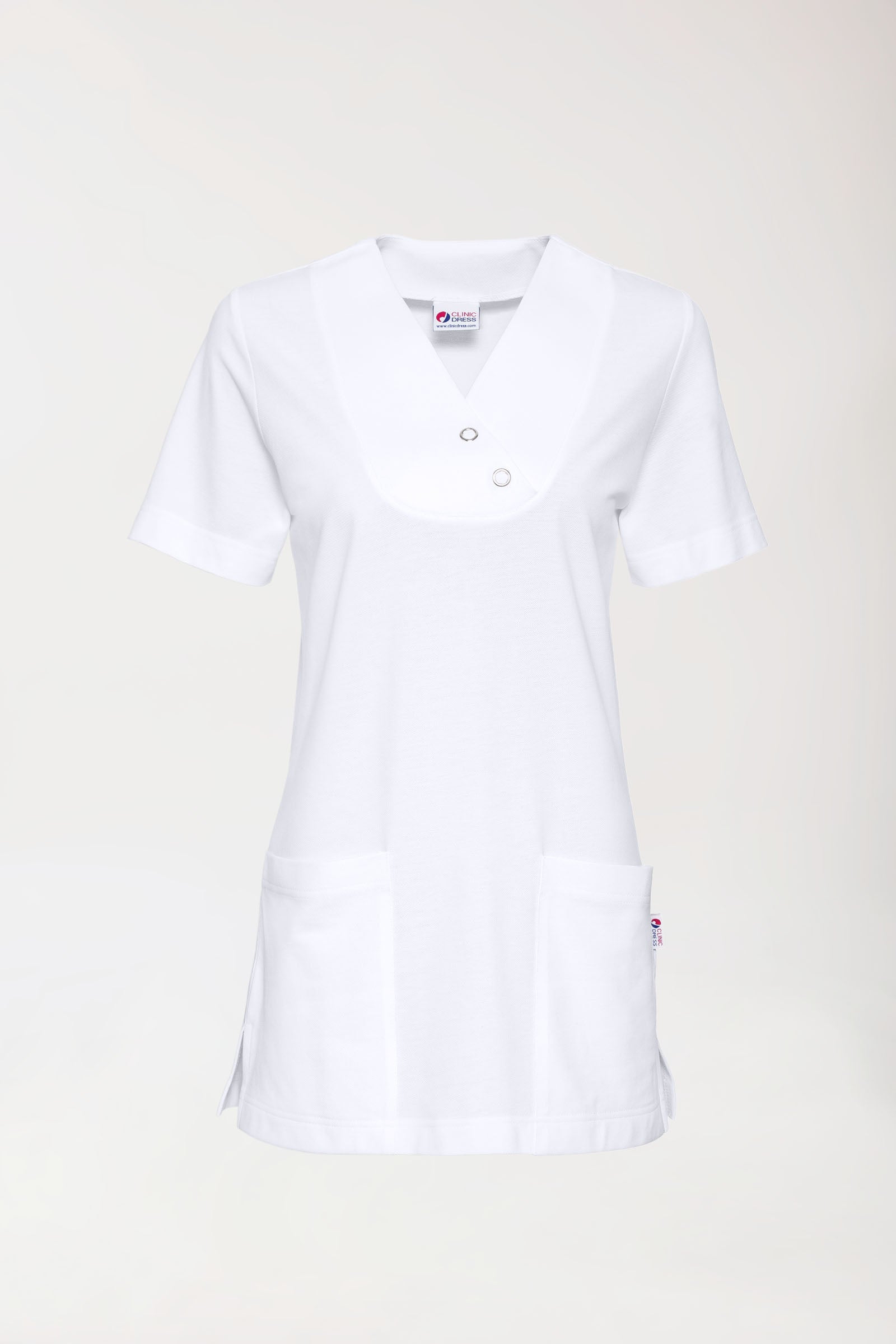 Piqué long-shirt dames - V-hals wit