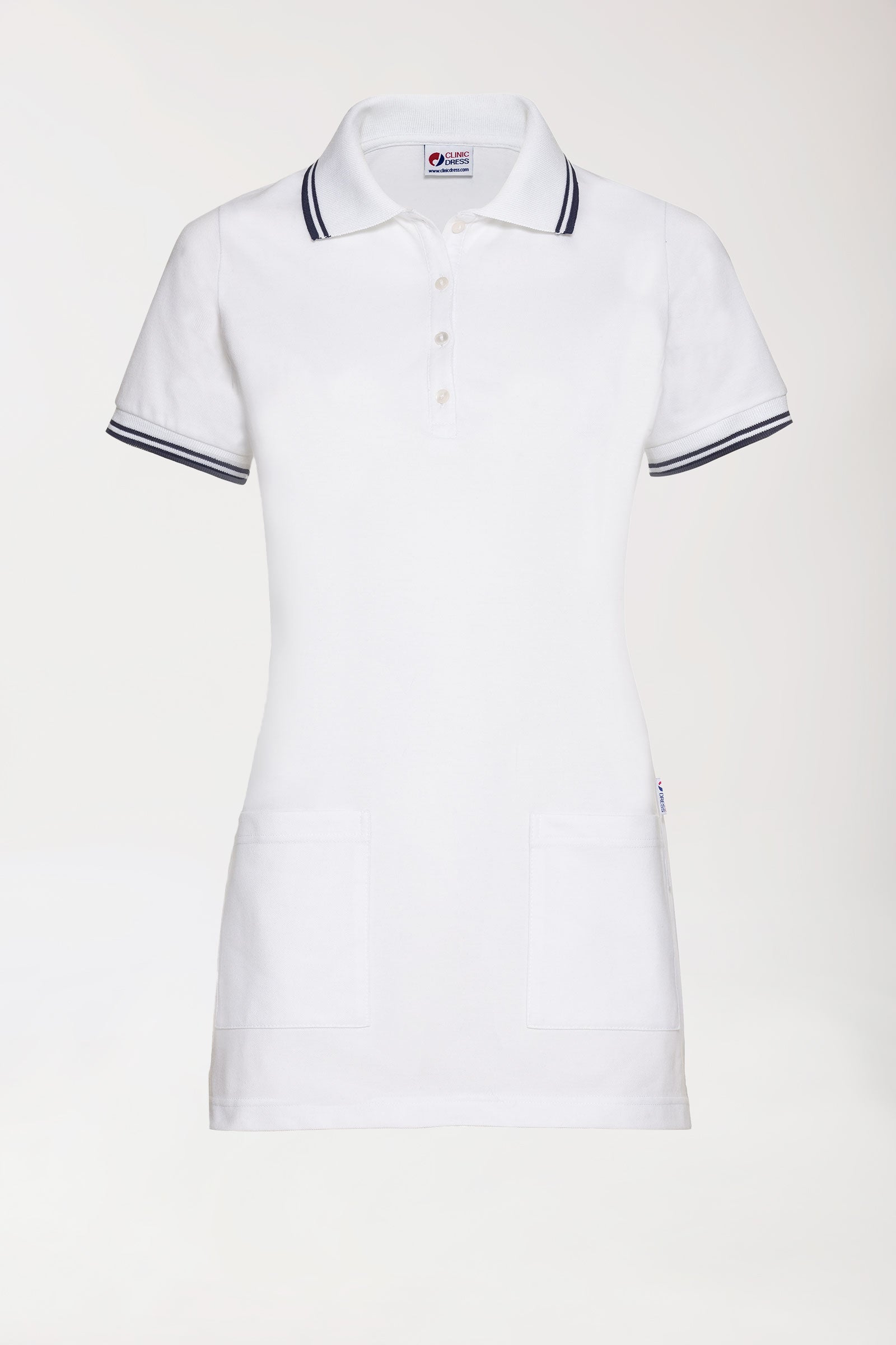 Piqué longshirt dames - polokraag wit/navy