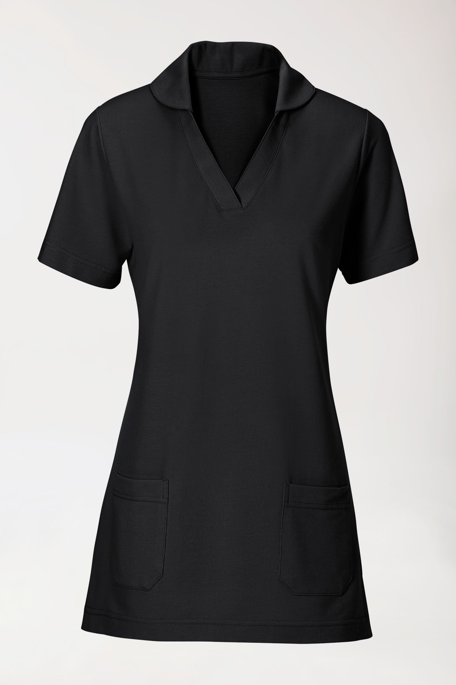 Piqué long-shirt dames - met kraag zwart