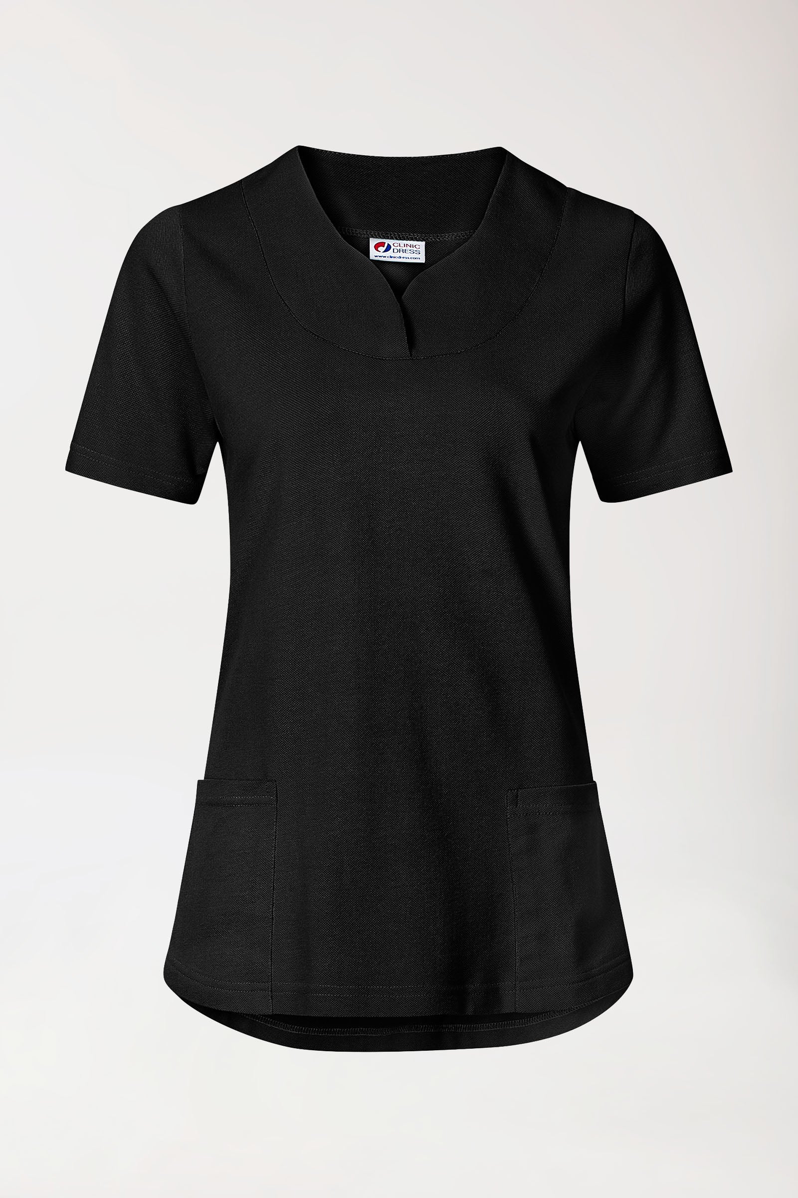 Piqué long-shirt dames - diagonale halslijn zwart