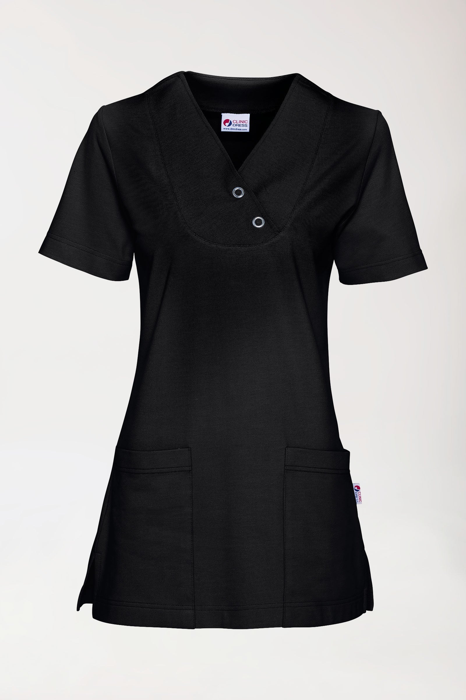 Piqué long-shirt dames - V-hals zwart