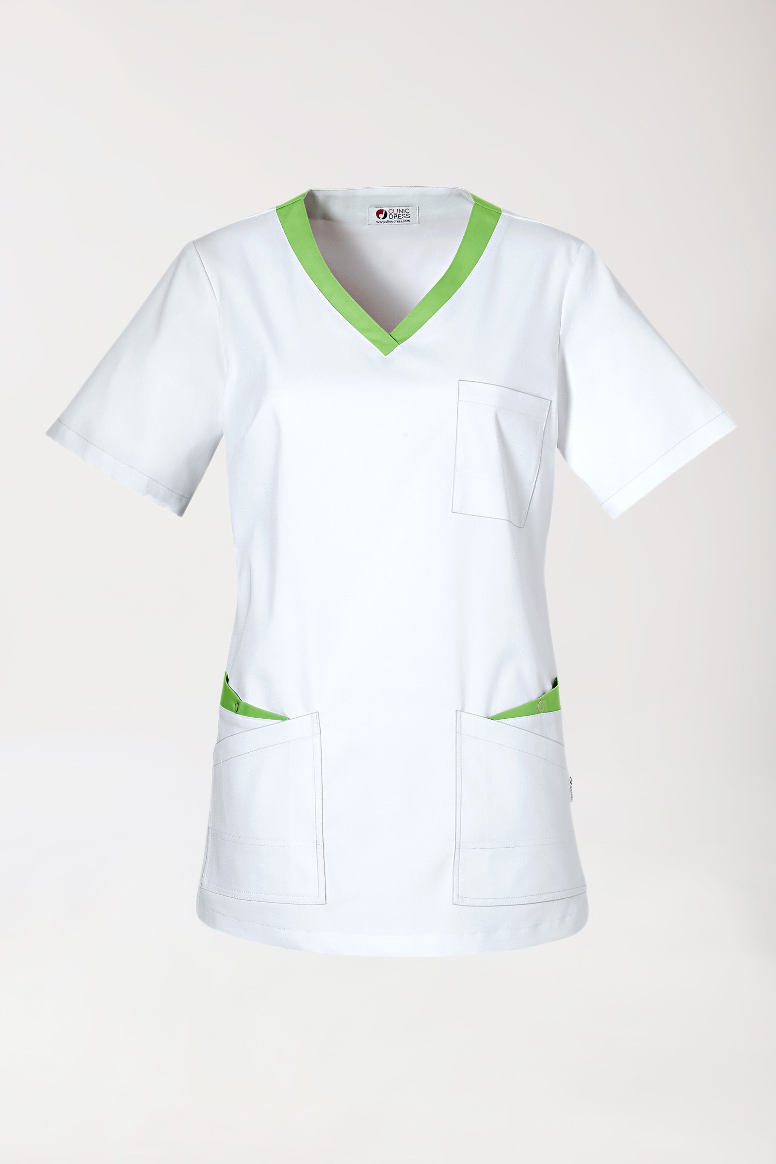 CLINIC STRETCH oversteektuniek dames - 1/2 mouw wit/appelgroen