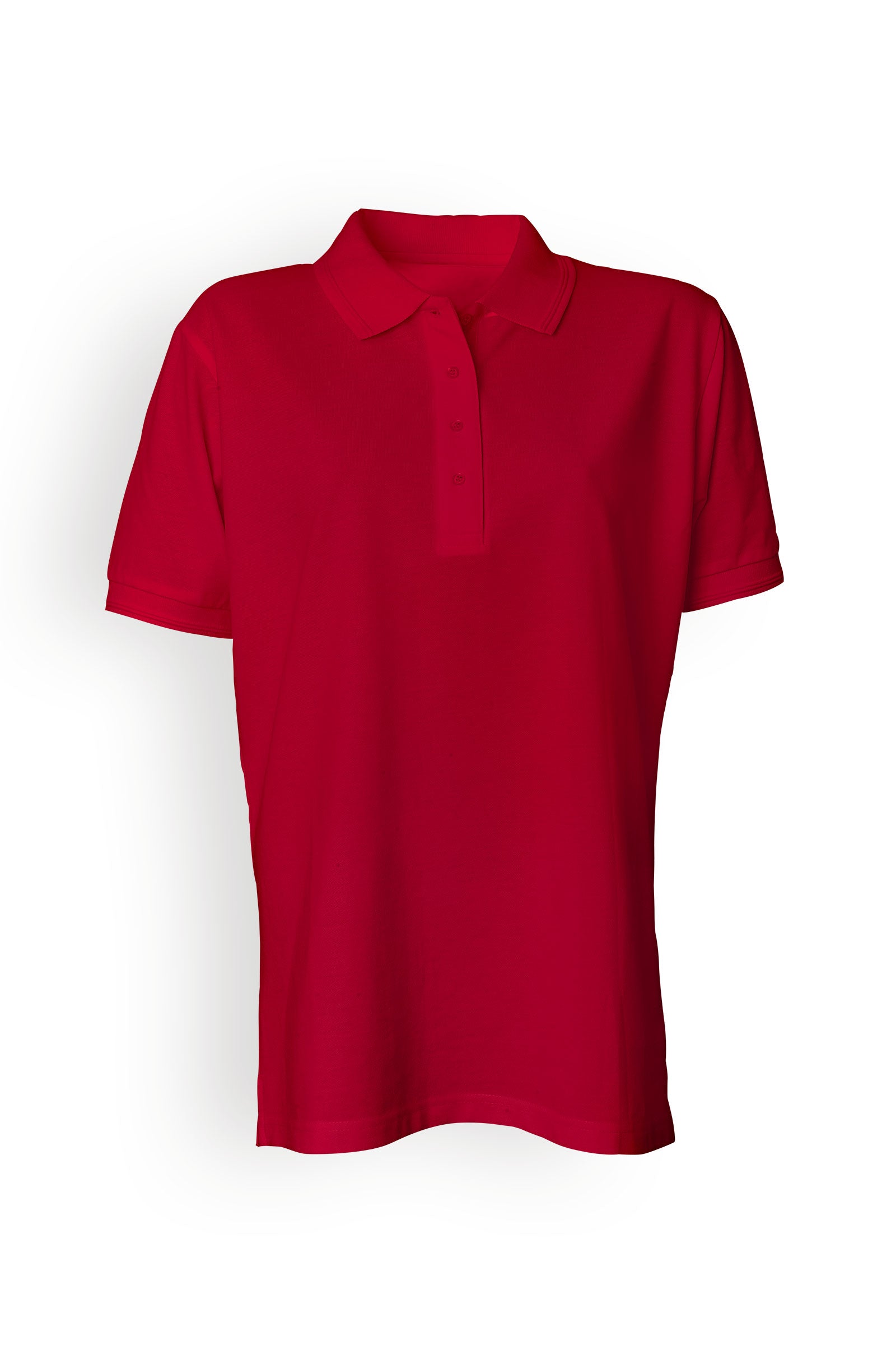 Piqué damesshirt geschikt voor industrieel wassen volgens EN ISO 15797 - polokraag rood