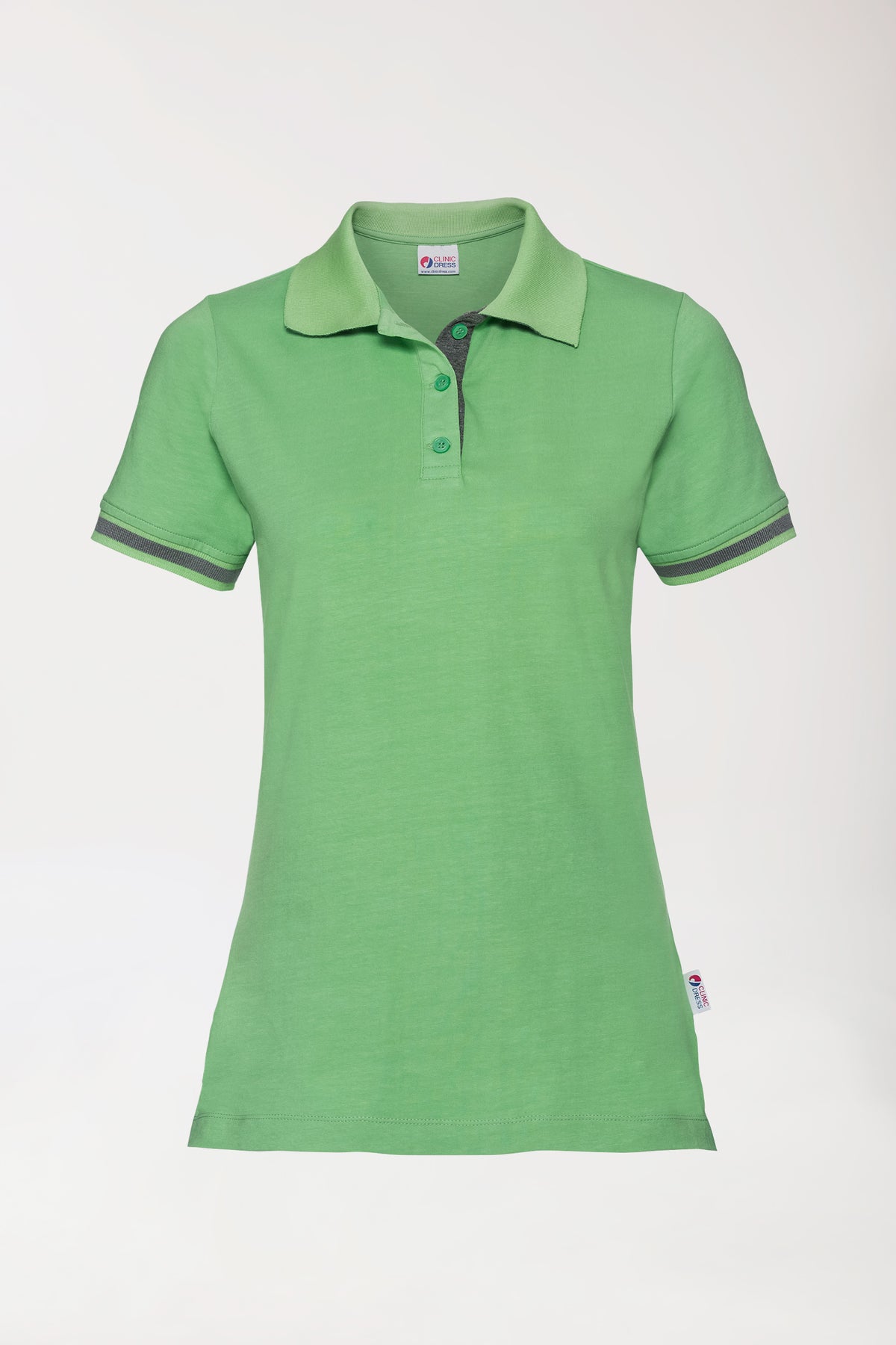 Stretch shirt dames - polokraag appelgroen/donkergrijs melange
