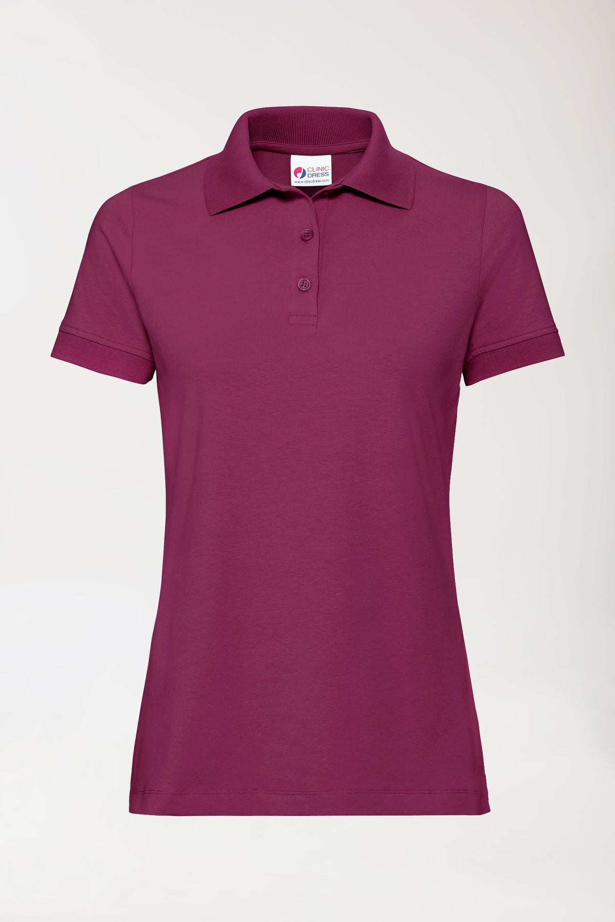 Stretch shirt dames - polokraag-knoopsluiting berry, Voorzijde view