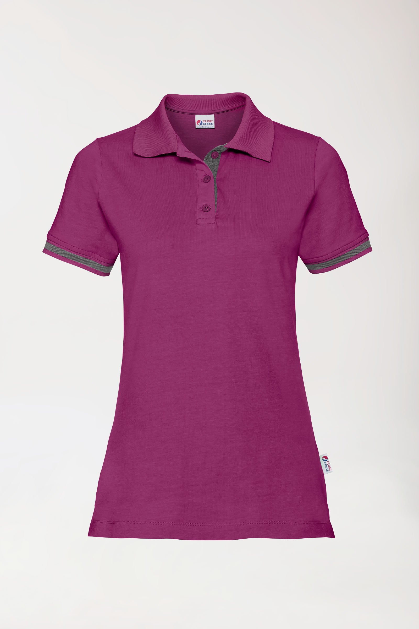 Stretch shirt dames - polokraag berry/donkergrijs melange