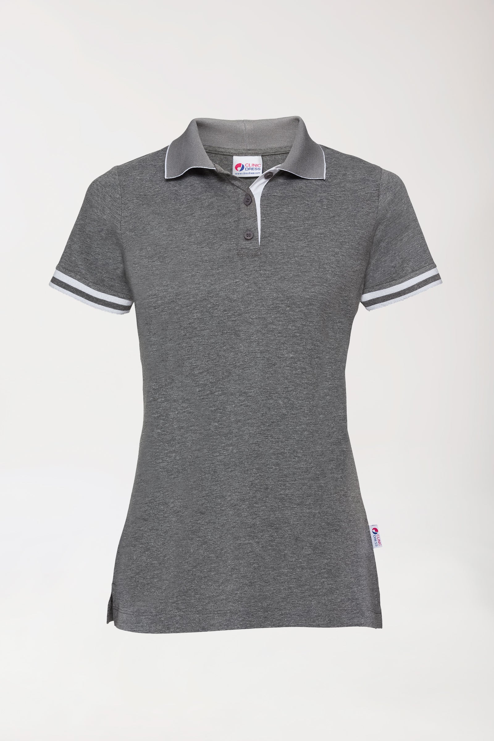Stretch shirt dames - polokraag donkergrijs melange/wit