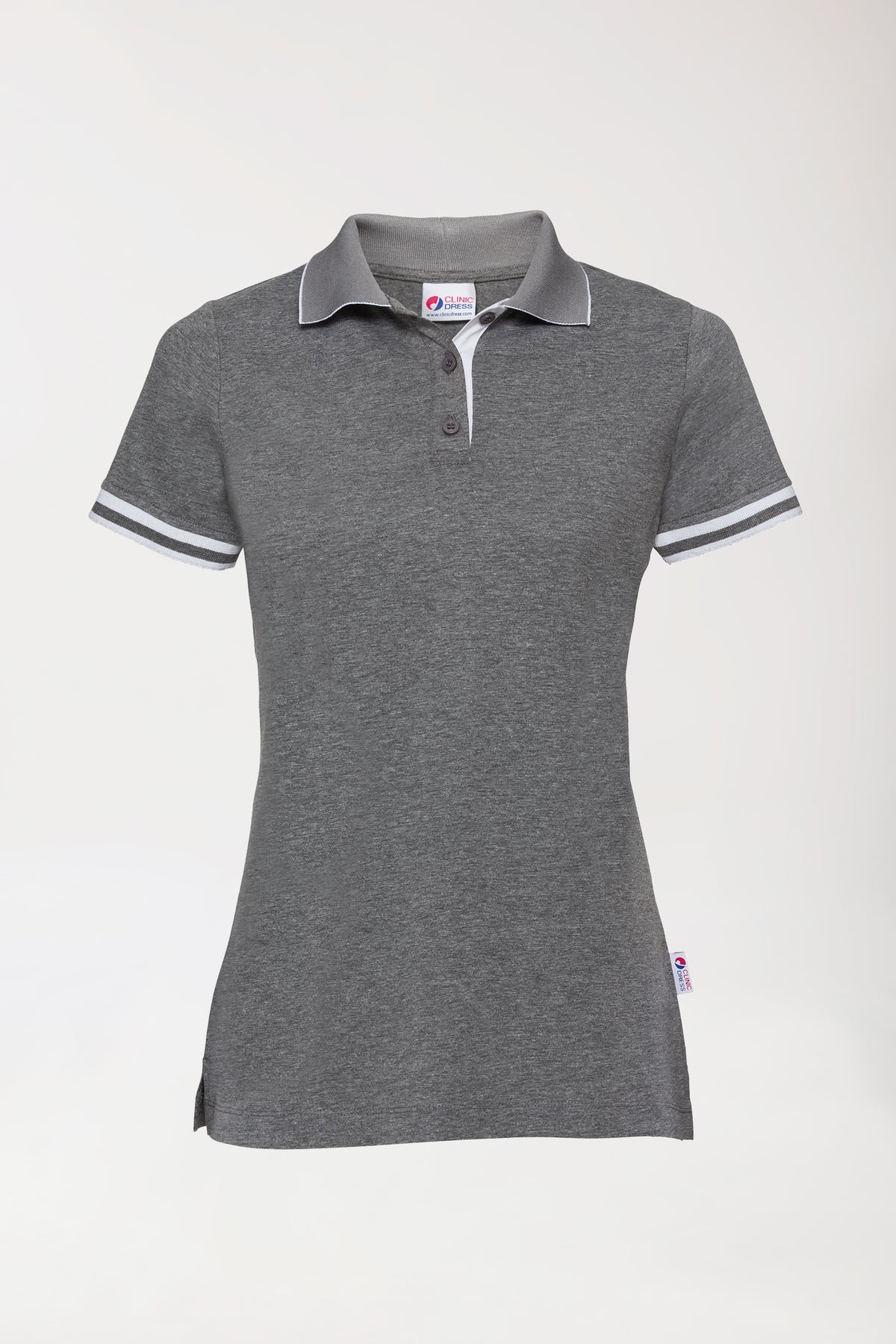 Stretch shirt dames - polokraag donkergrijs melange/wit